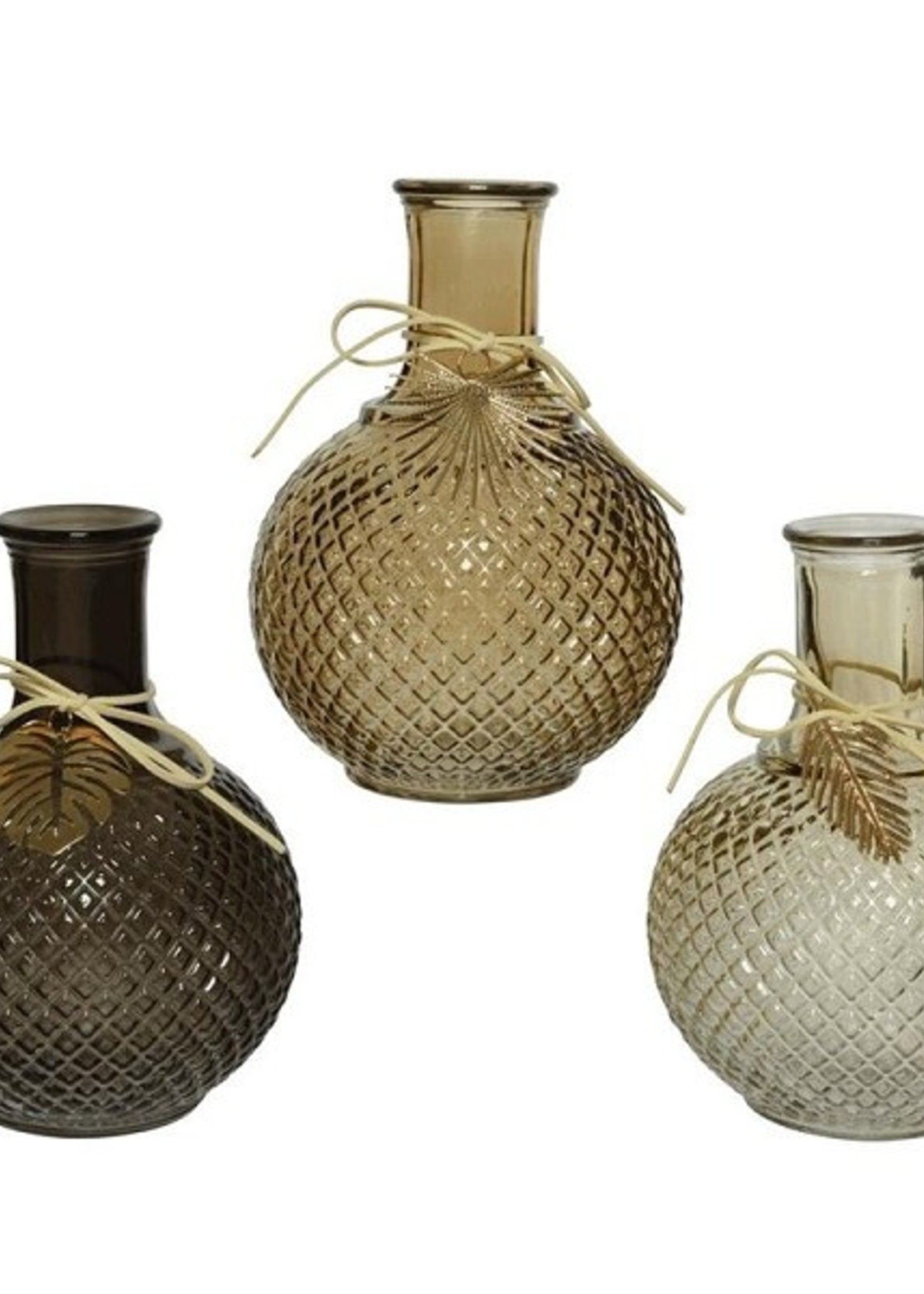 Decoris Vaas glas met metalen hanger Ø13-H18.5cm per stuk