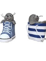 Spaarpot zeehond in tas of schoen 4x10x10cm polystone