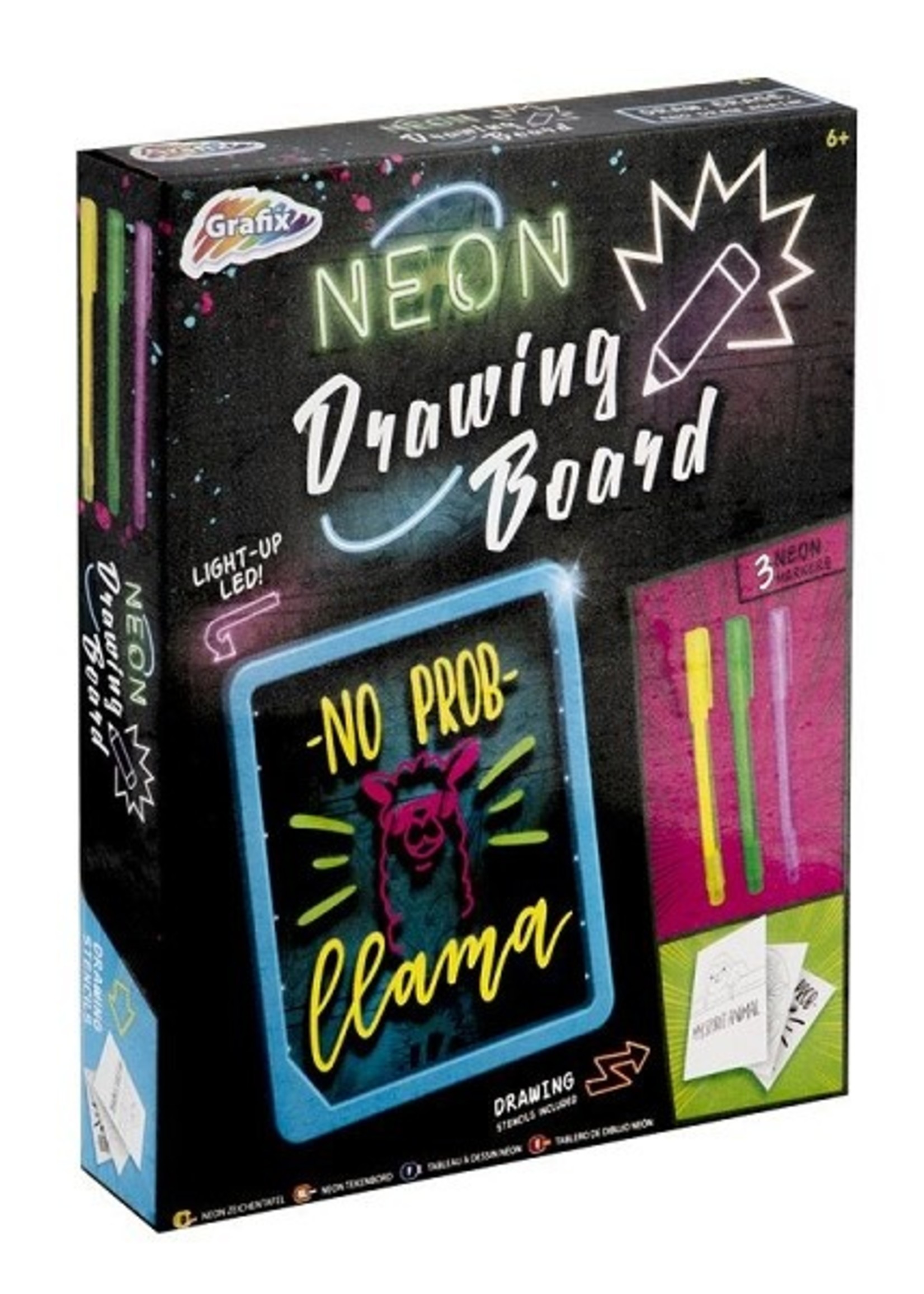 Grafix Neon tekenbord met sjablonen en 3 stiften
