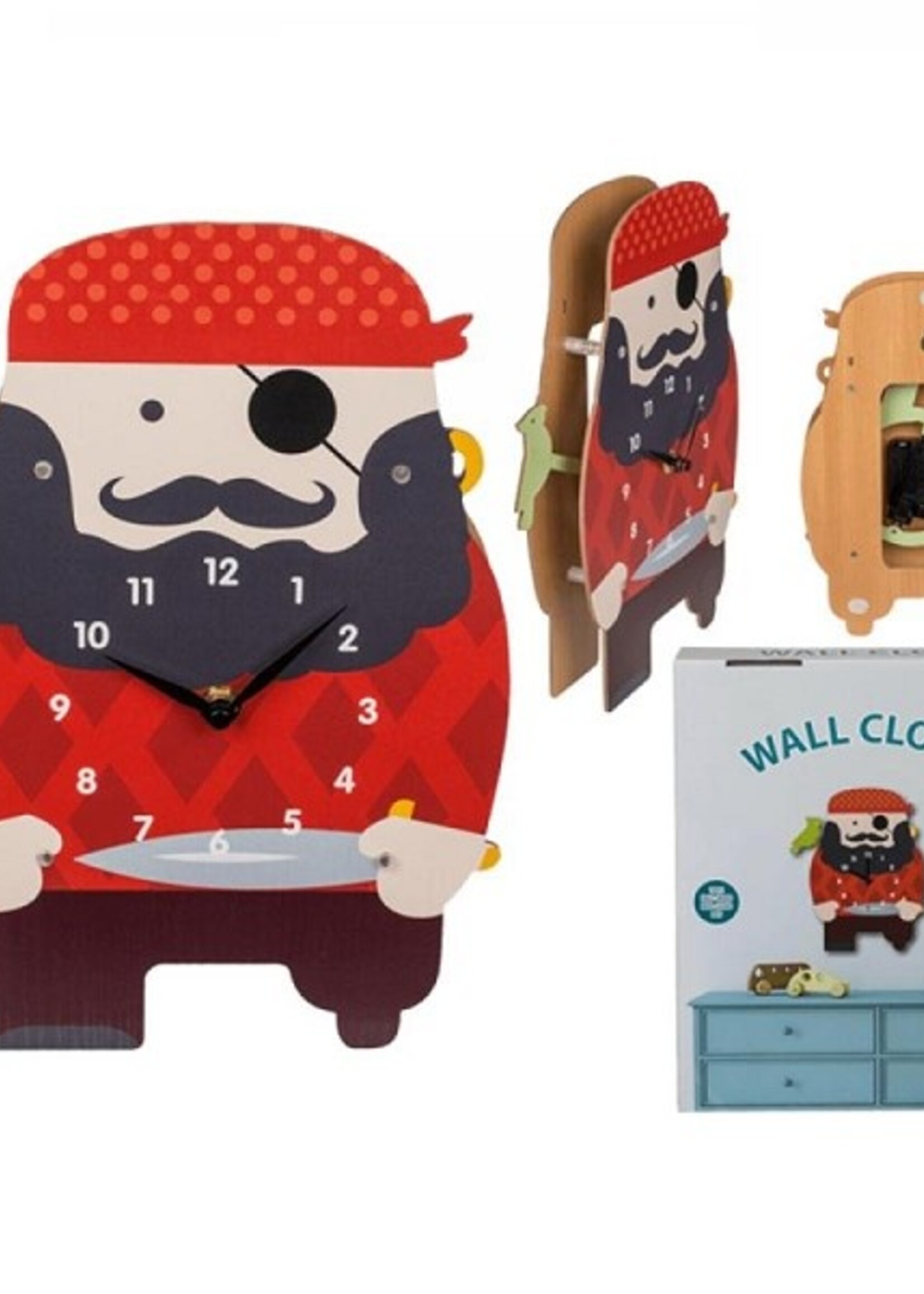 Wandklok Piraat hout 21x29cm op AA batterij