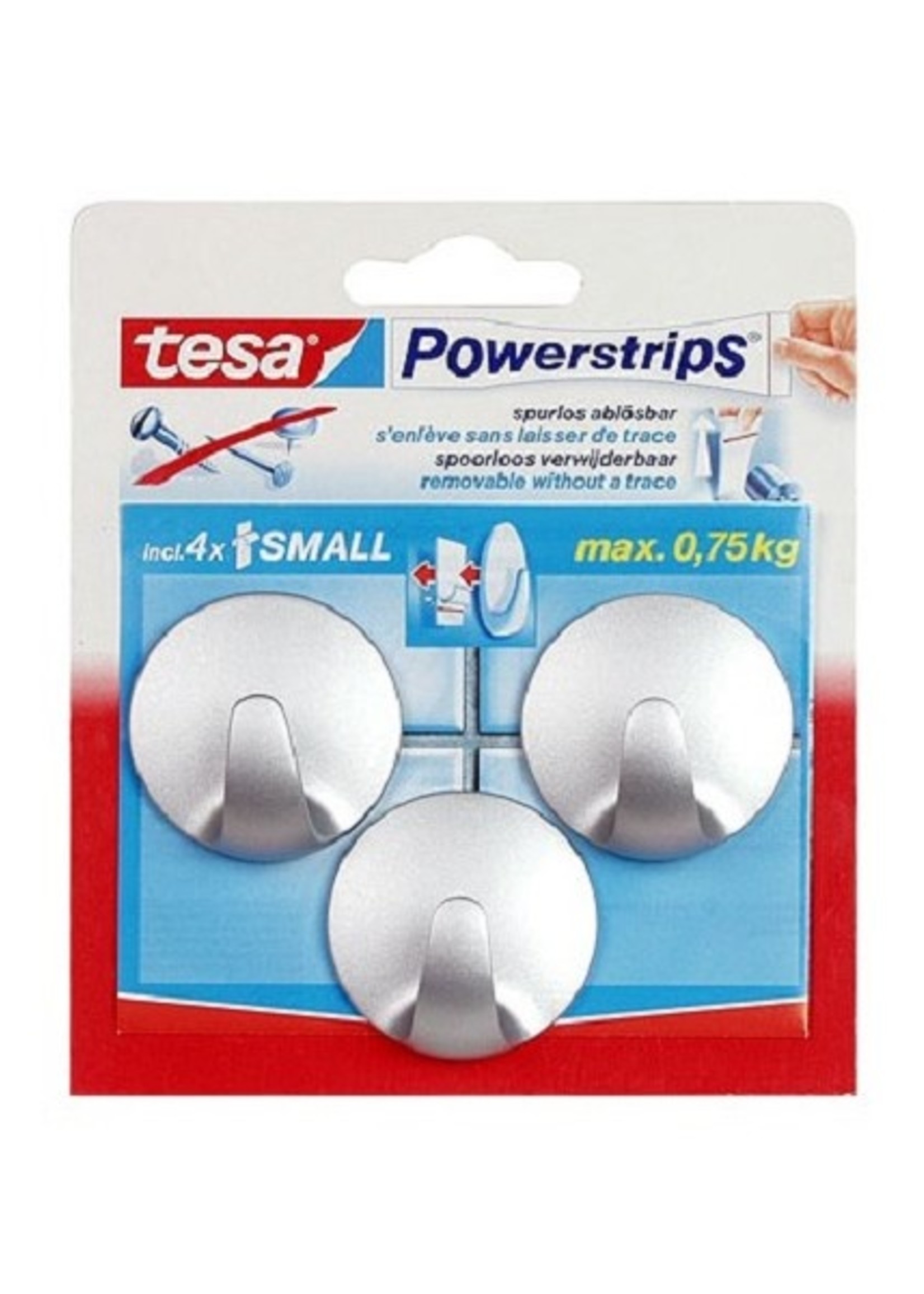 Tesa Powerstrips zelfklevende haak rond chroom 1kg - 3 stuks