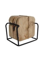 Onderzetters met standaard "Bread" naturel hout set a 6 stuks 10x10x5cm