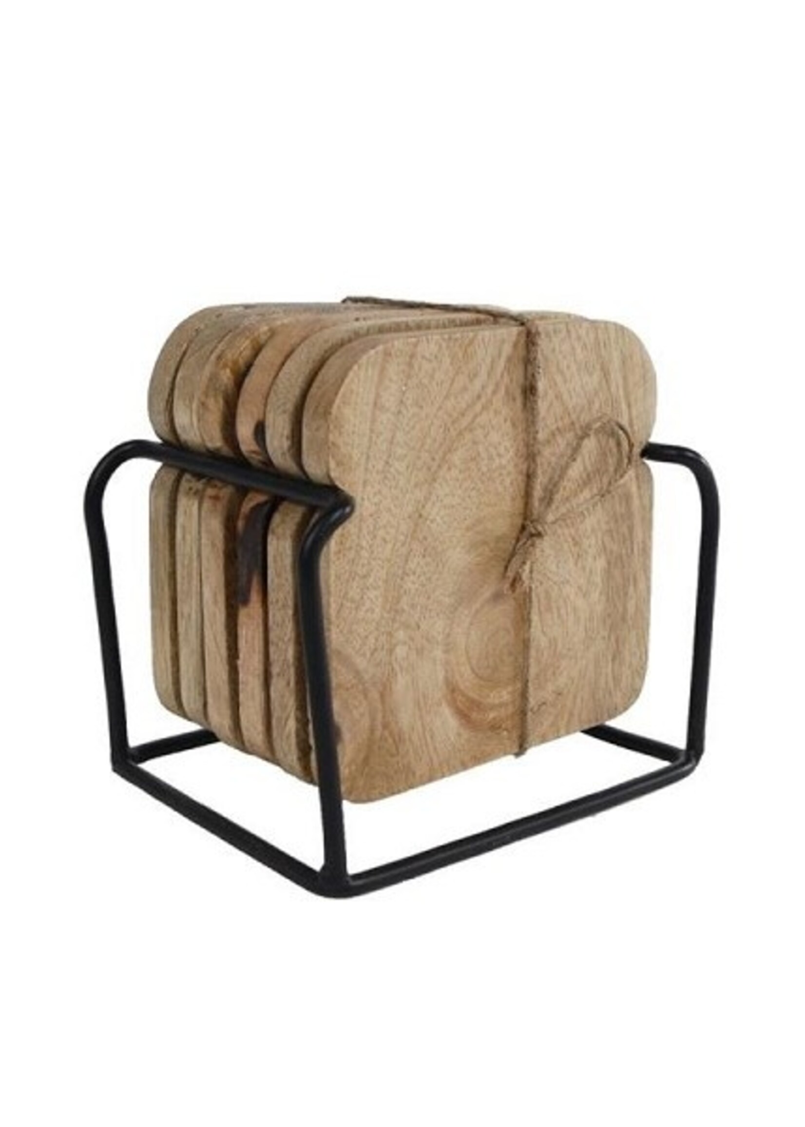 Onderzetters met standaard "Bread" naturel hout set a 6 stuks 10x10x5cm