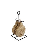Onderzetters op standaard rond naturel hout set a 4 stuks 10x10x21cm