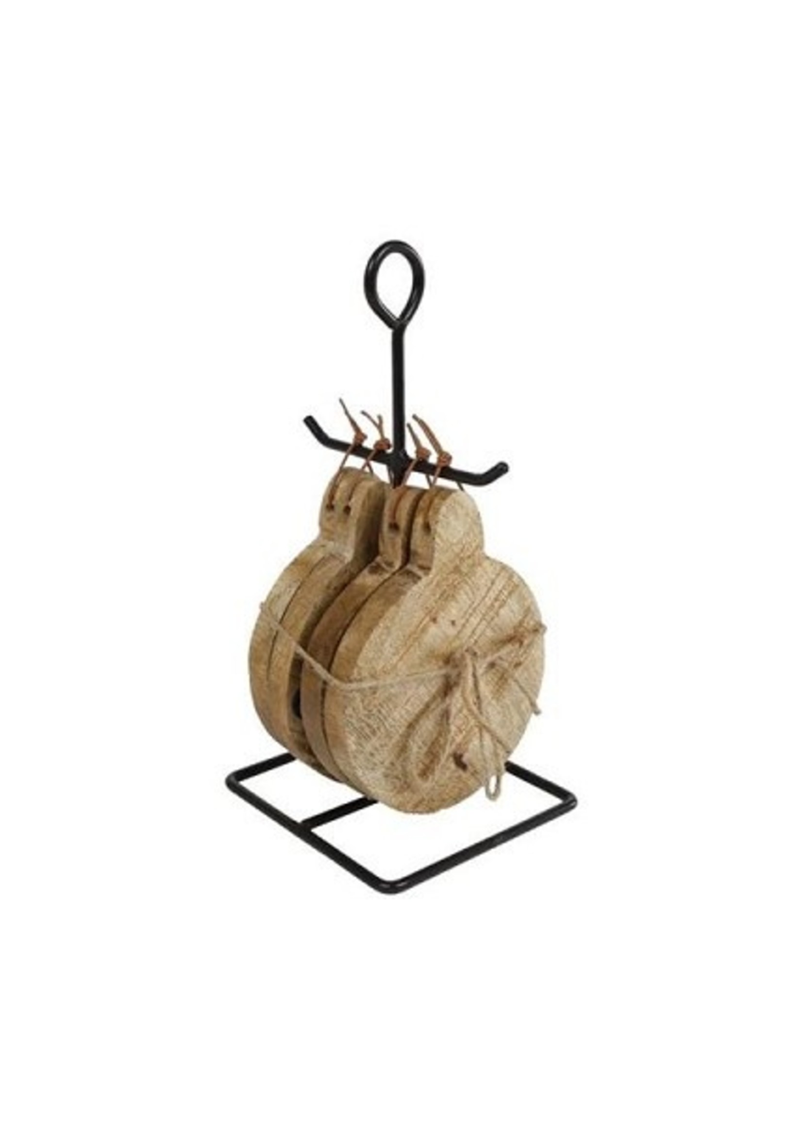 Onderzetters op standaard rond naturel hout set a 4 stuks 10x10x21cm