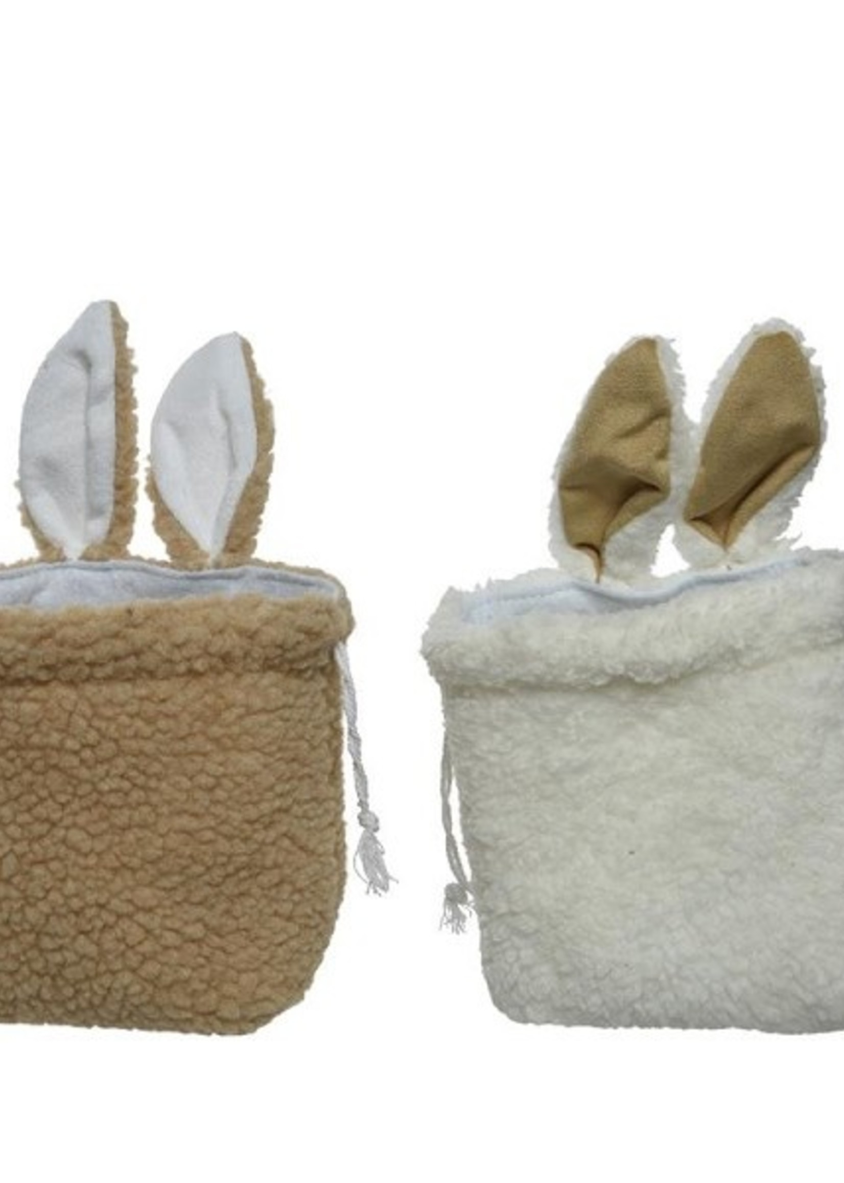 Paasmandje pluche met oortjes 8x11xh14cm in beige of wit