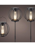 LED Solar light Ø13-H49cm 3 delige set: 2 x stakelight en 1 x lantaarn warmwit