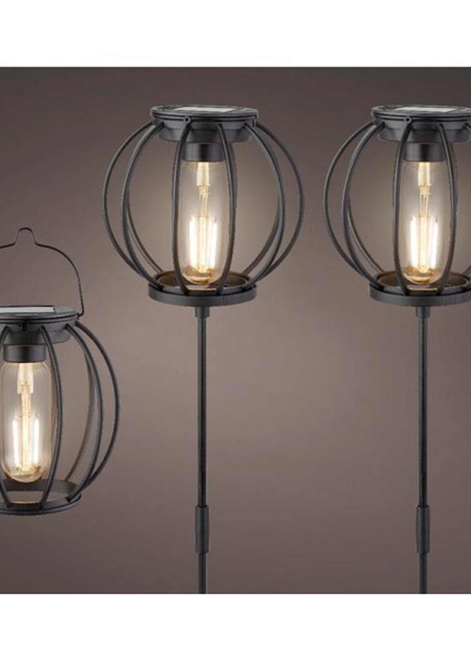 LED Solar light Ø13-H49cm 3 delige set: 2 x stakelight en 1 x lantaarn warmwit