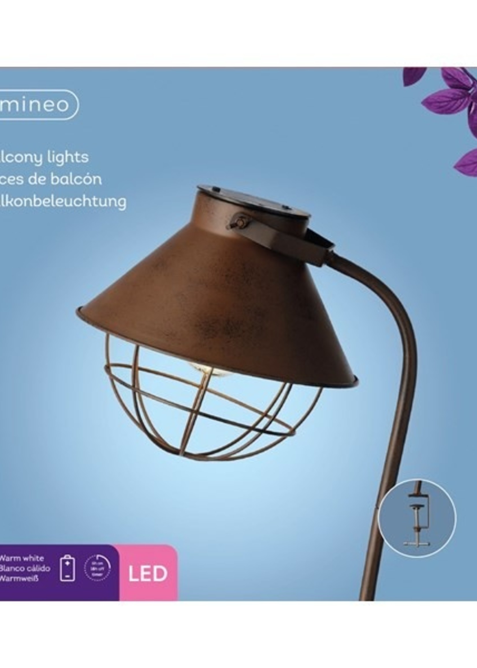 Lumineo LED balkonverlichting Ø22-H47.5cm op batterij met 6 uurs timer bruin