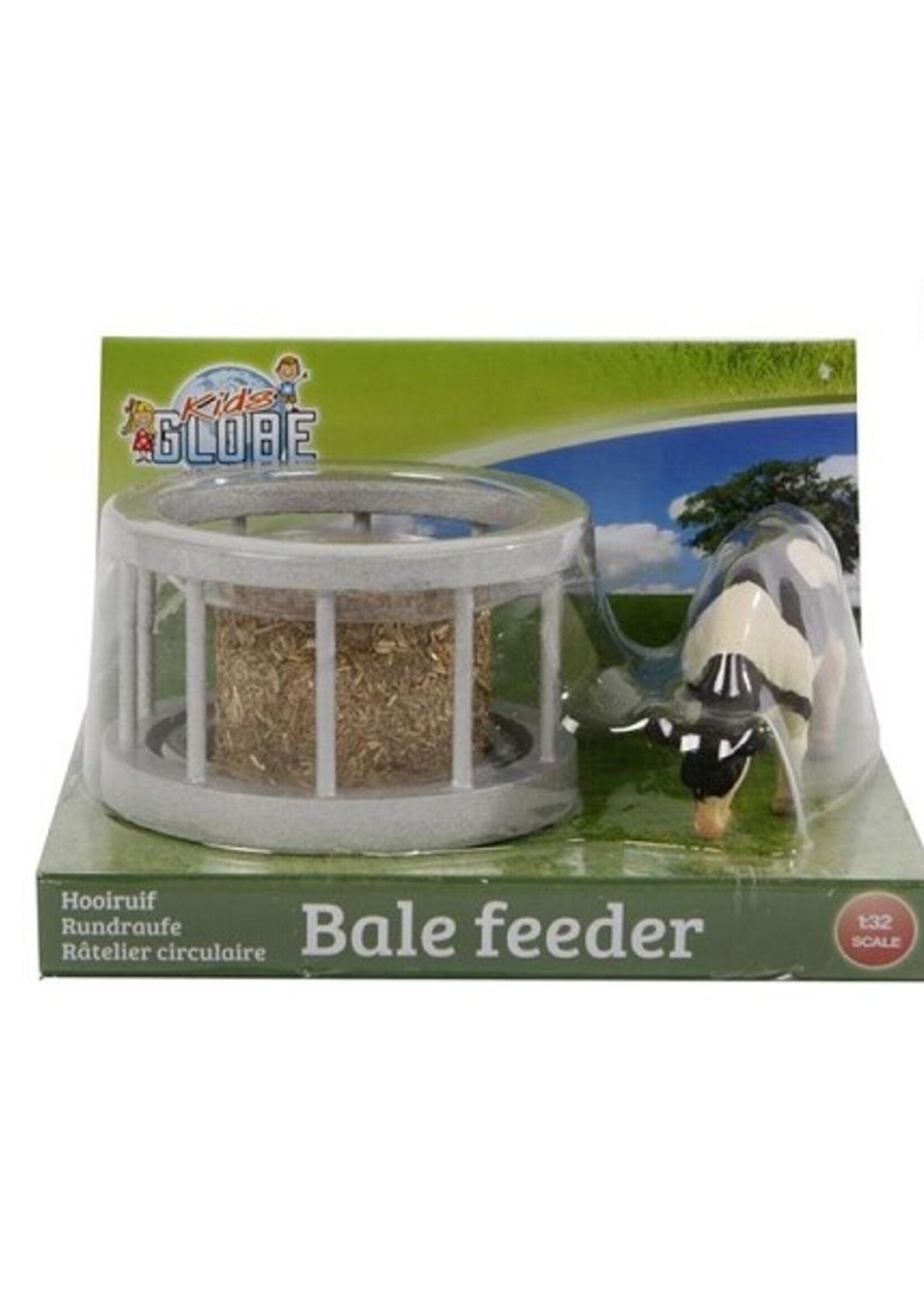 Kids Globe voederring met ronde baal en koe 1:32