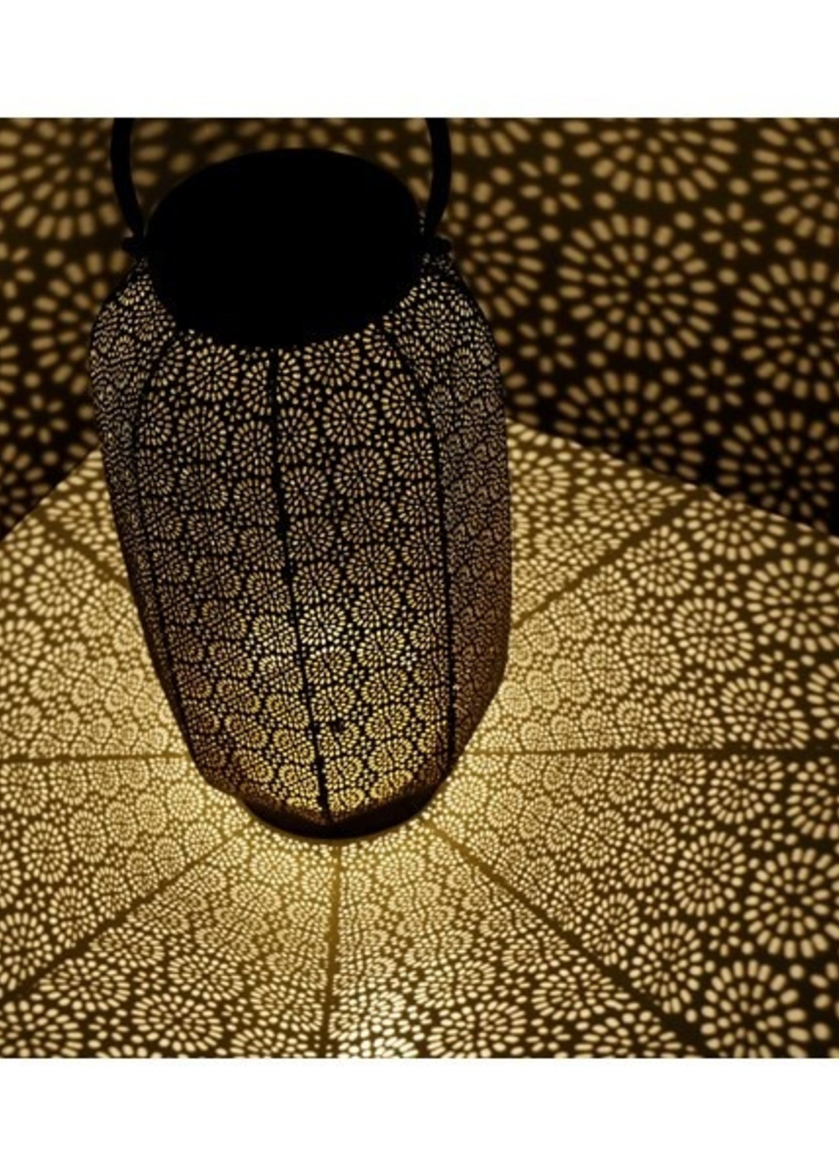 Lumineo LED Solar lantaarn metaal Ø20-H36cm zwart heeft 6 branduren en schakelaar