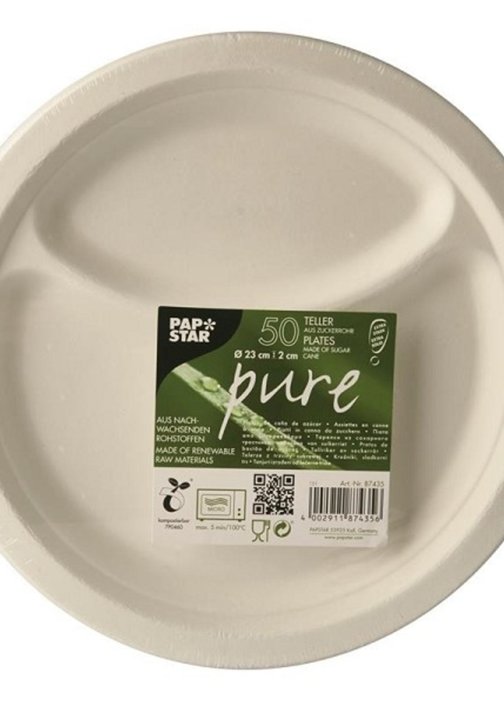 Papstar 50 Borden suikerriet "pure" 2-vaks Ø23cm wit