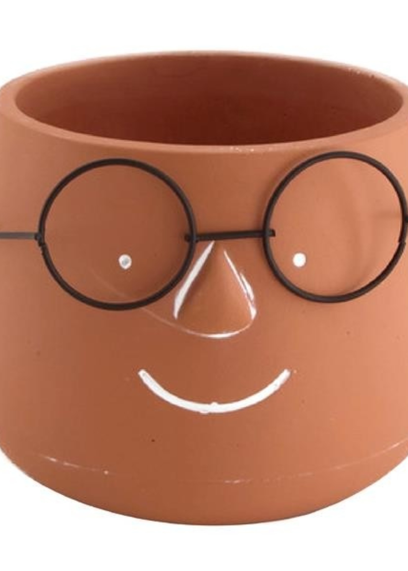Dijk Natural Collections Bloempot met gezicht en bril cement 13x12.5x10cm bruin