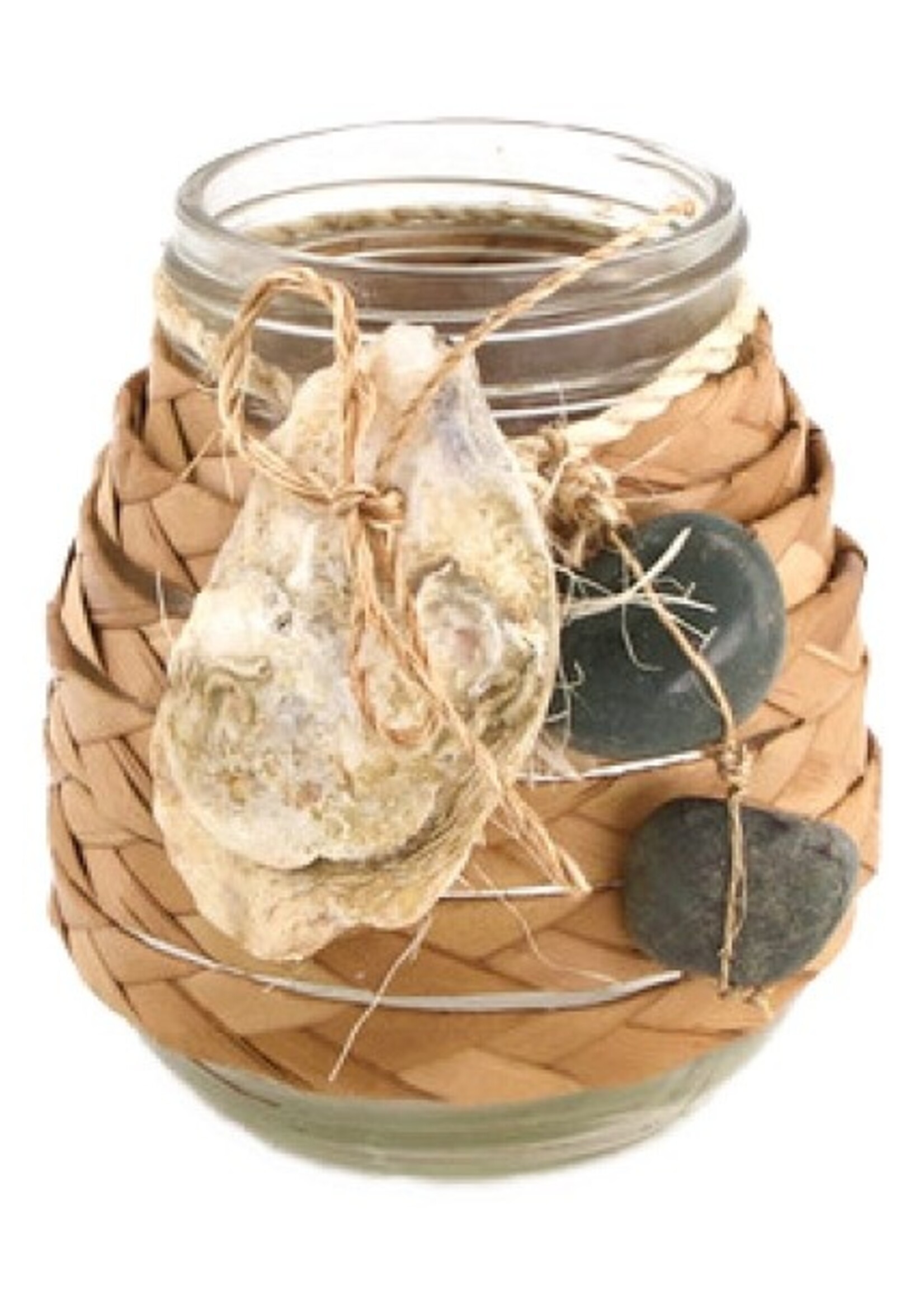 Dijk Natural Collections theelichthouder met touw en schelp decoratie 10x10x11.5cm