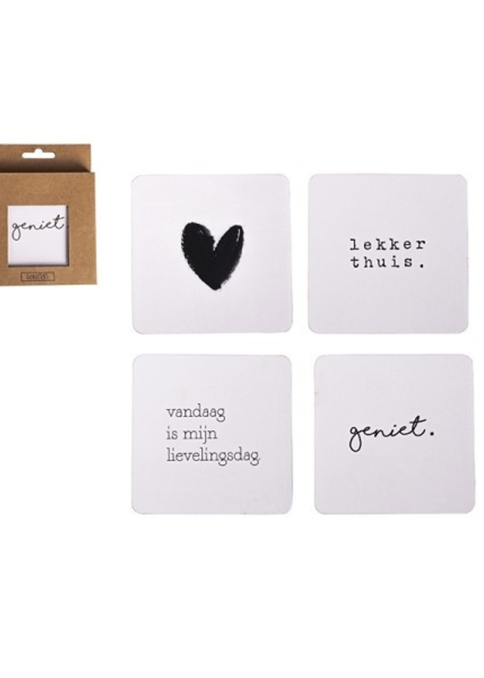 Gusta Onderzetters Genieters set a 4 stuks 10x10cm zwart-wit