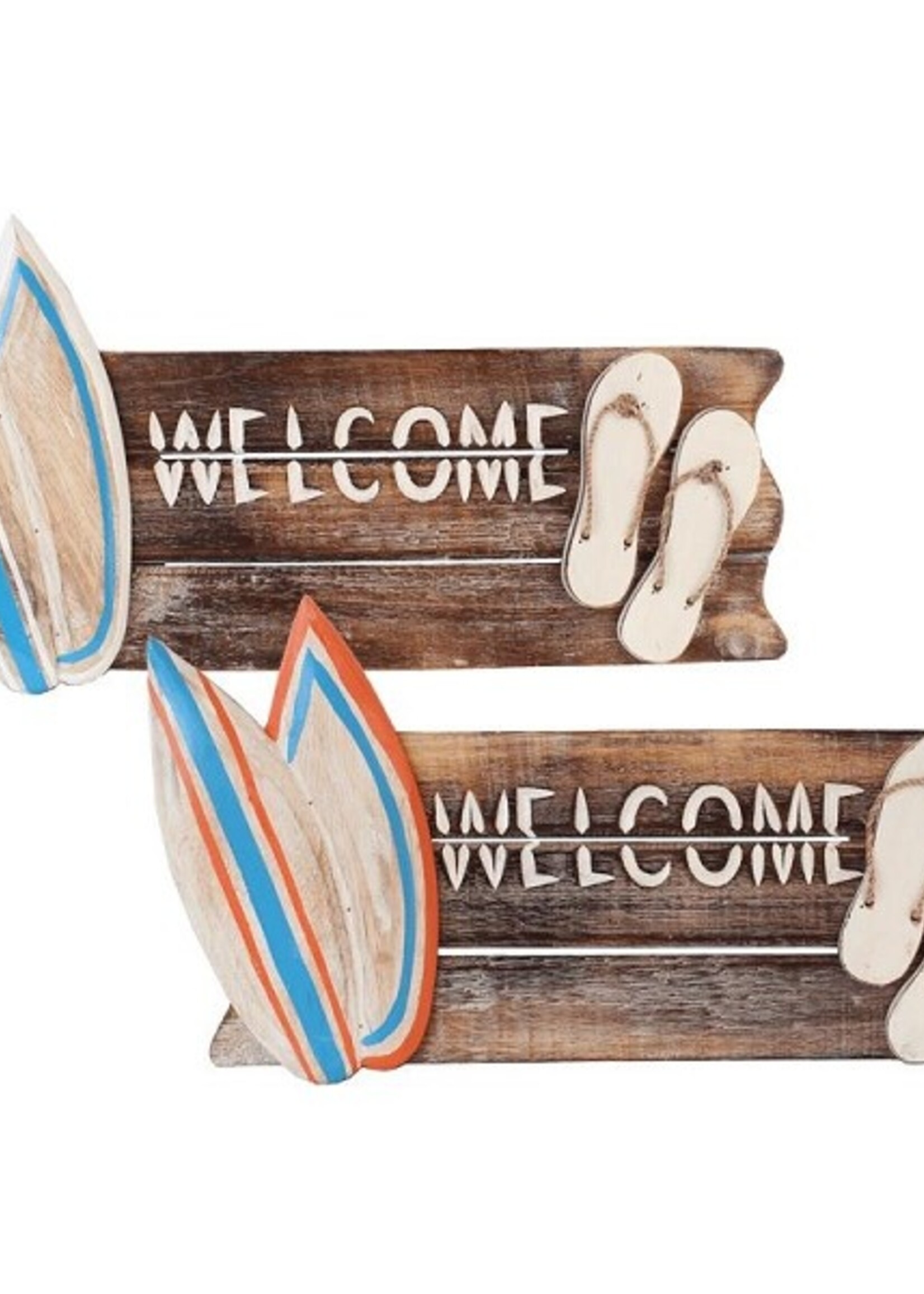 Welcome bord surfplank/slipper hout 50x18cm