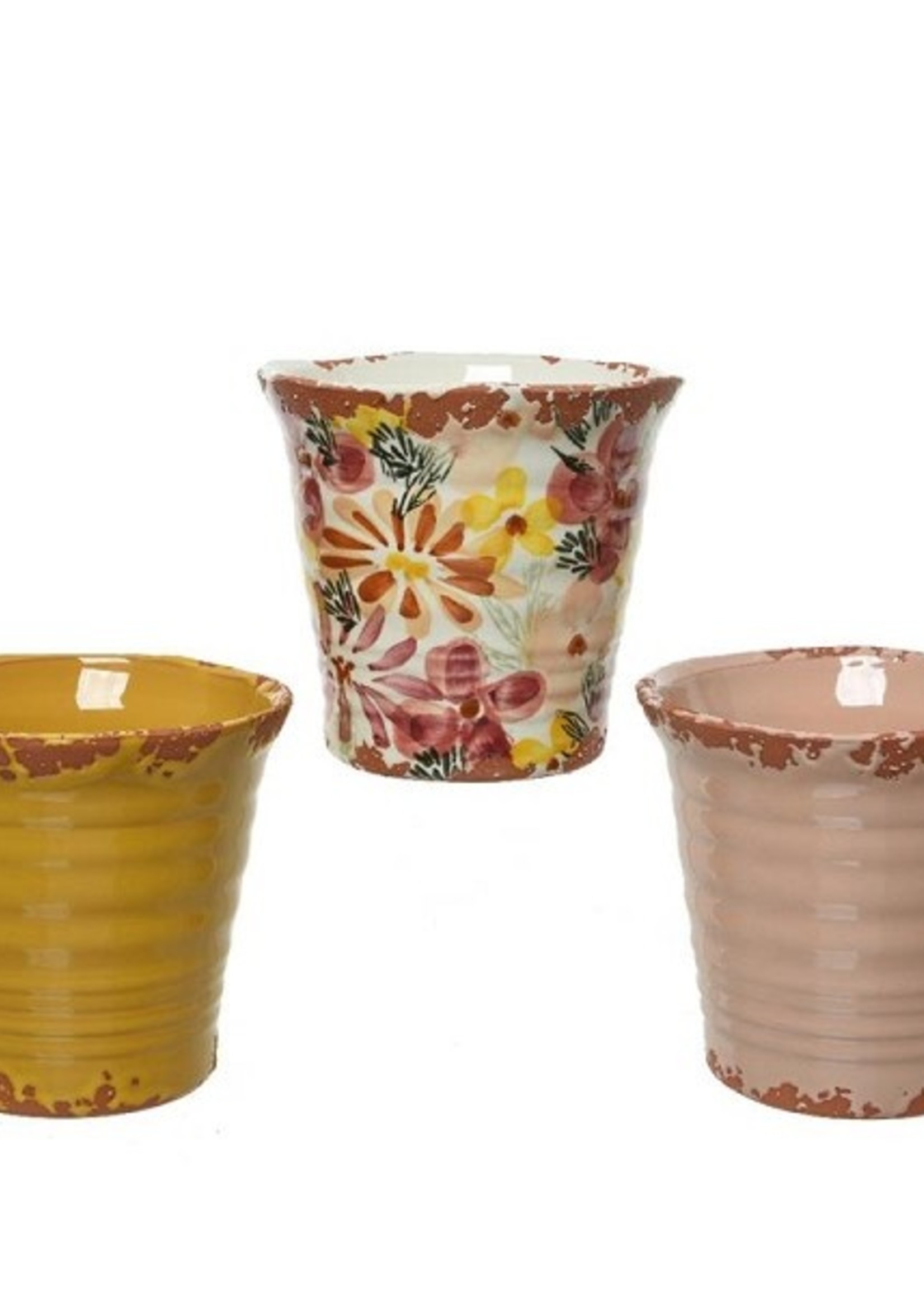 Decoris Planter terracotta Ø14-H13.5cm in 3 verschillende vrolijke kleuren per stuk