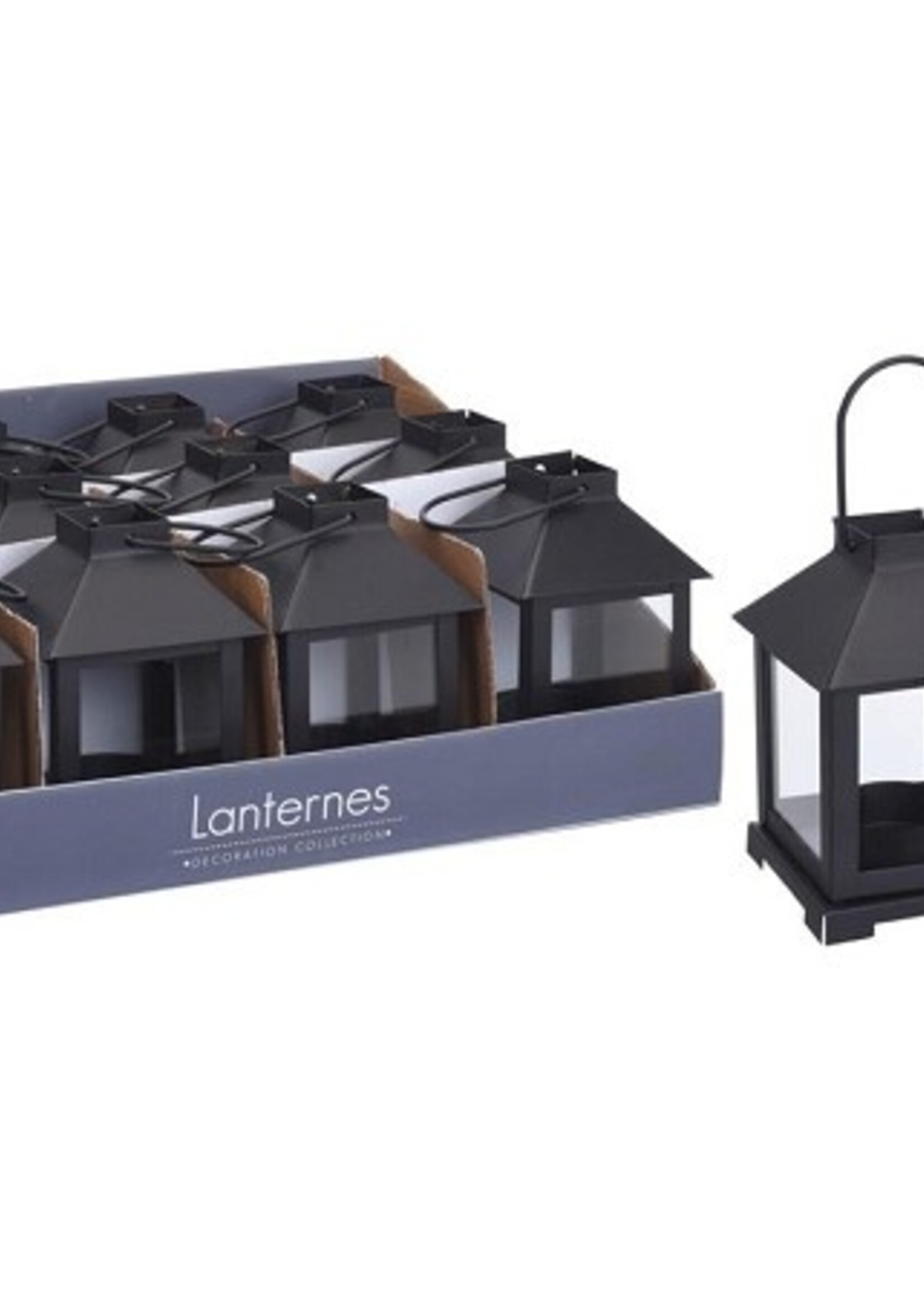 Theelichthouder lantaarn metaal 11,5x9x8cm zwart per stuk