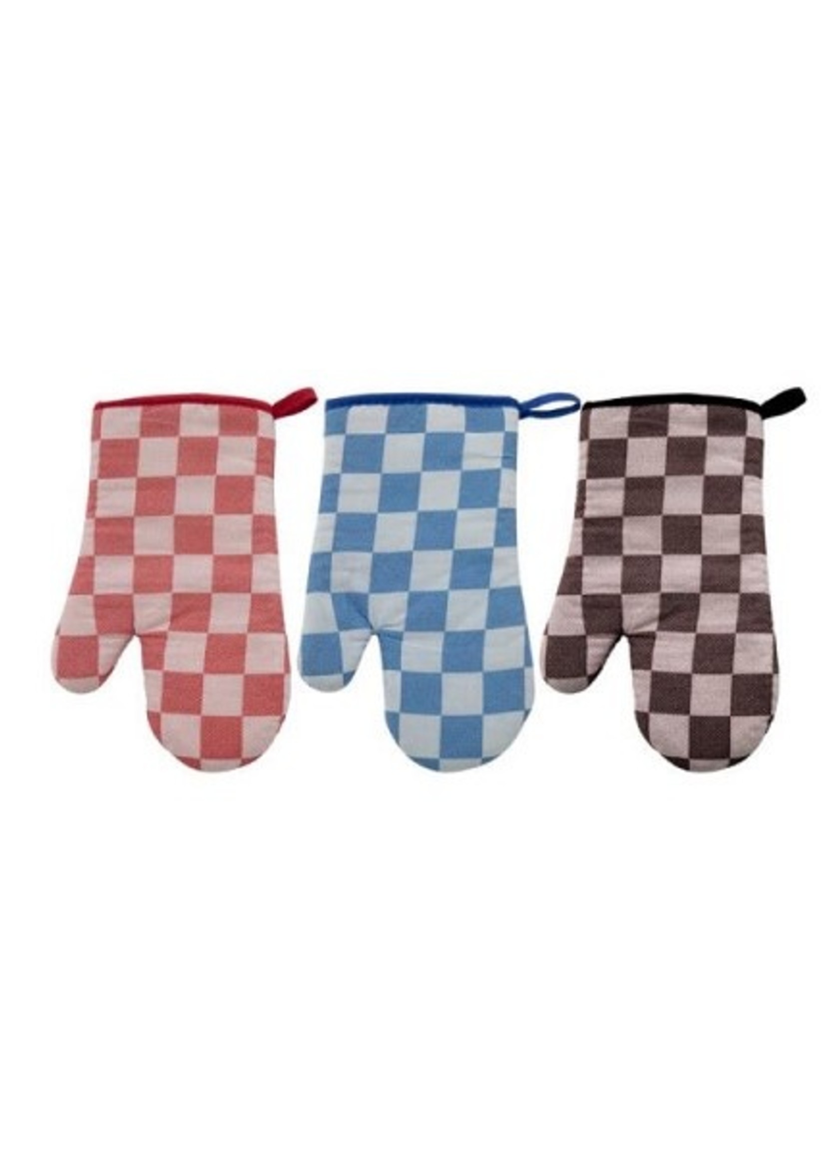 Ovenhandschoen ovenhandschoen katoen ruit blauw, rood of zwart - per stuk