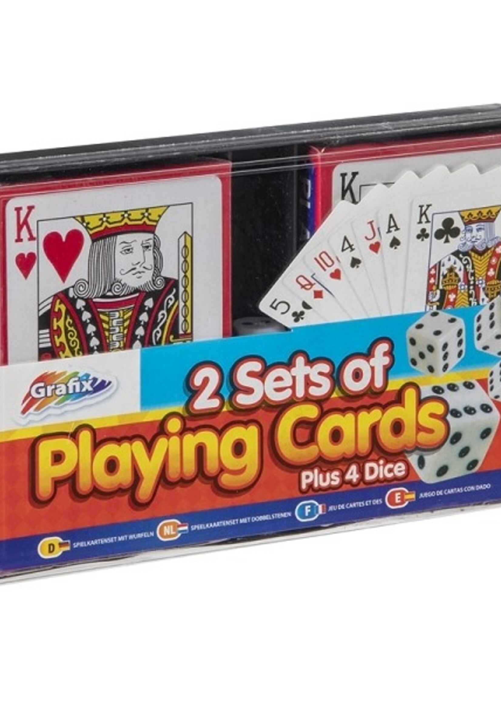 Grafix Set van 2 pak speelkaarten en 4 dobbelstenen