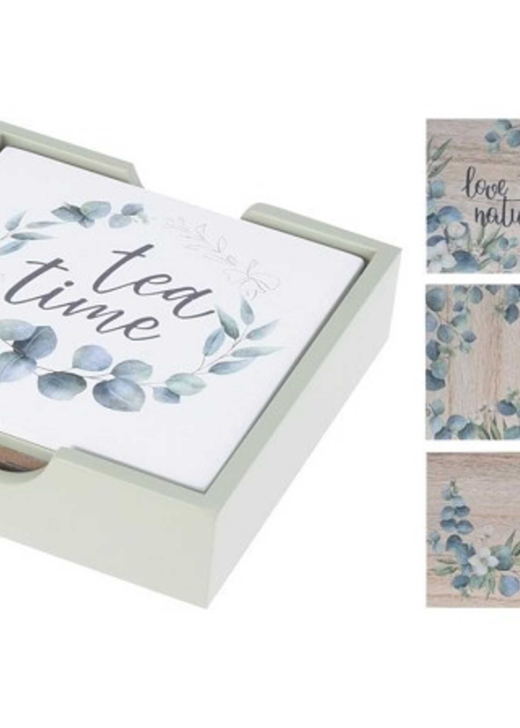 Onderzetters hout 6 in houder 11,5x11,5cm