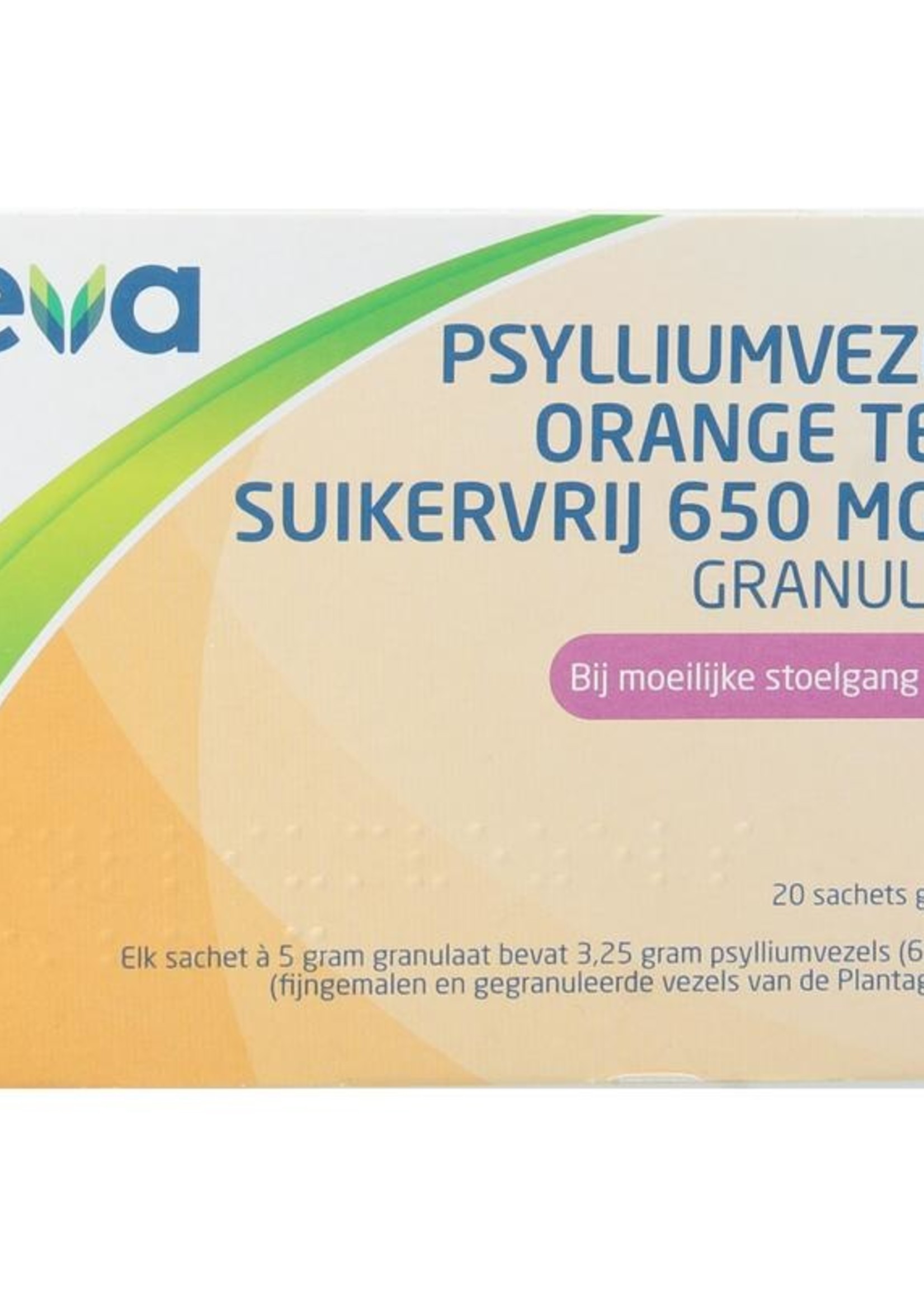 Teva Psylliumvezels orange suikervrij 650mg/g 20 sachets