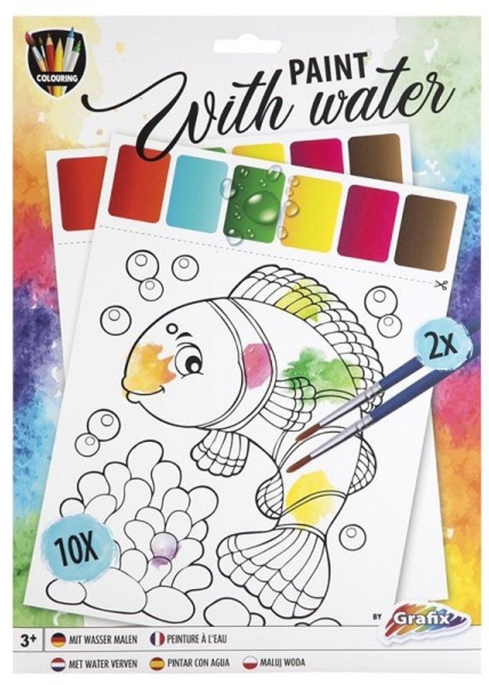 Grafix Verven met water 10 vel + kwastjes 34,5x22,5cm