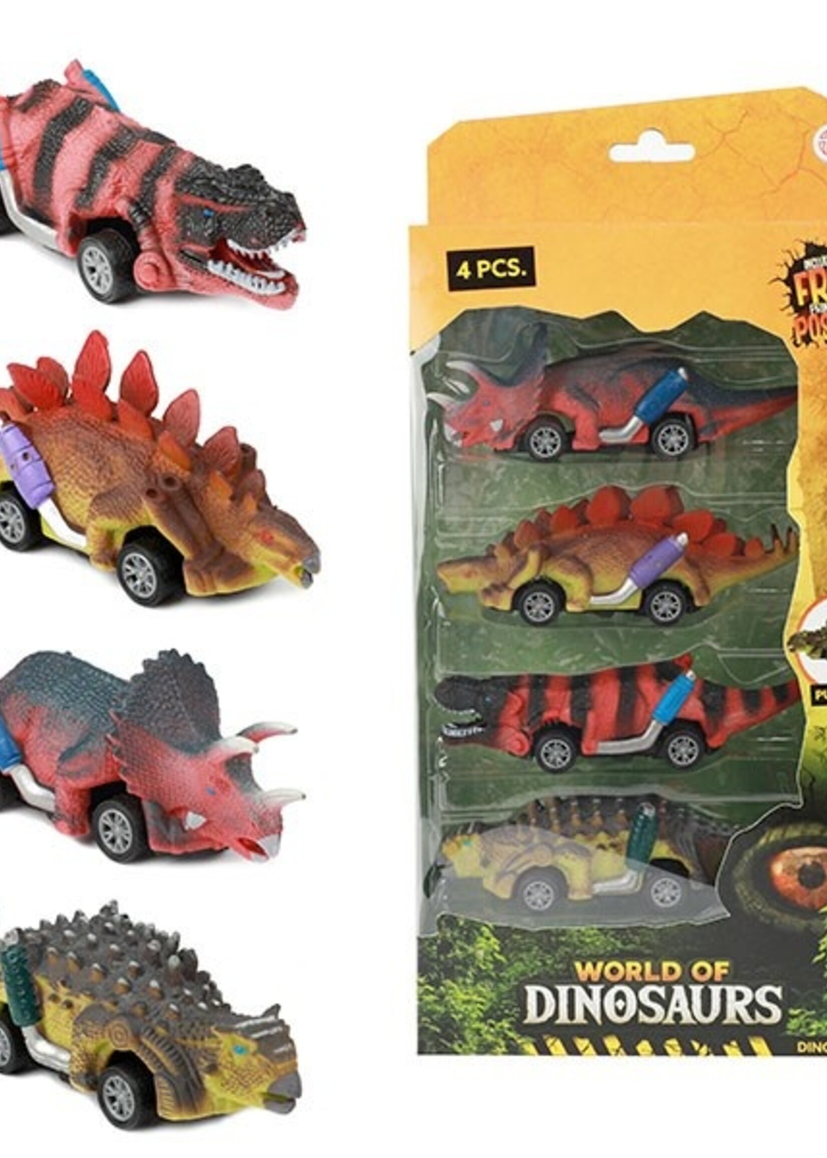 Toi Toys World of Dinosaurs 4 dino-auto's pull back