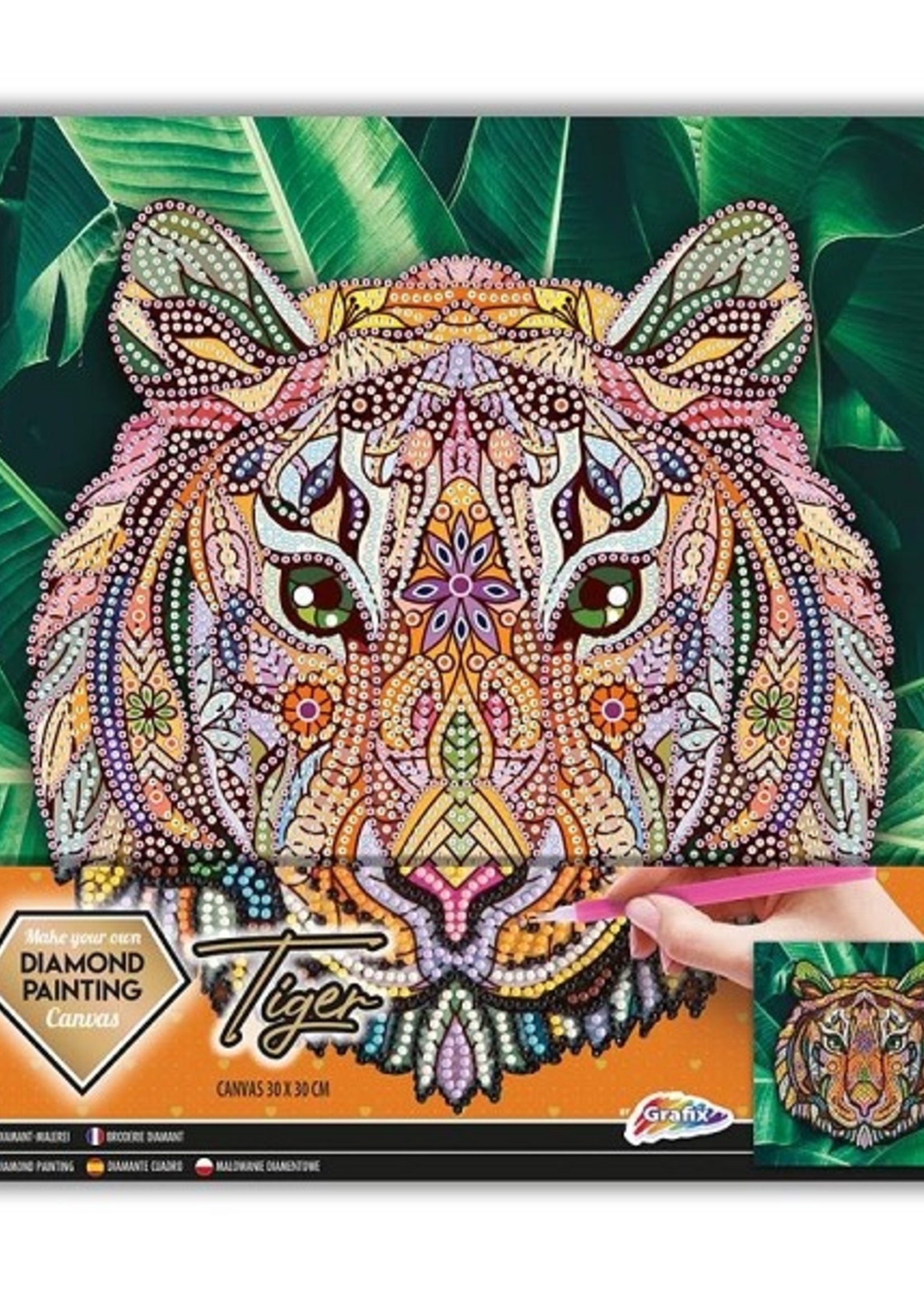 Grafix Diamond Painting op canvas tijger 30x30cm