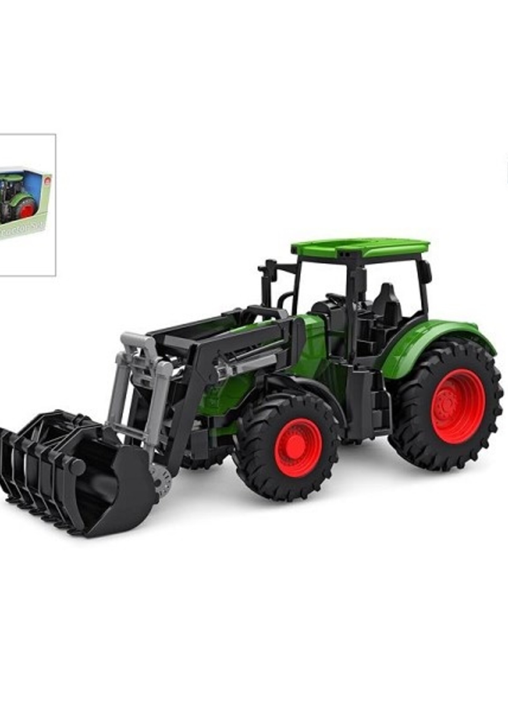 Kids Globe tractor freewheel met frontlader 27cm groen