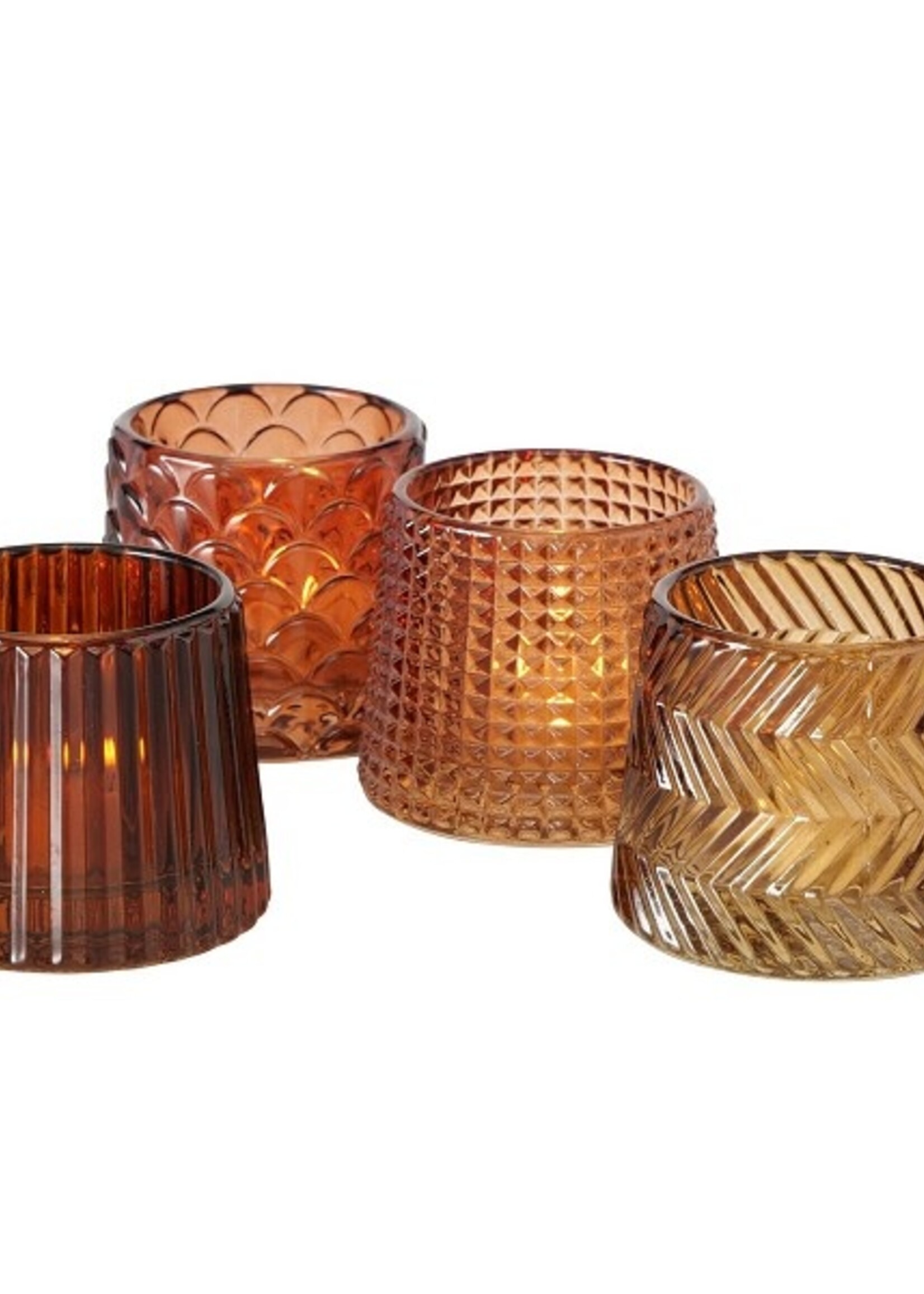 Boltze Home Theelichthouder Sabena Ø7x8cm glas bruin per stuk