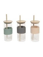 Glazen drinkfles 400ml met bamboe deksel en rietje