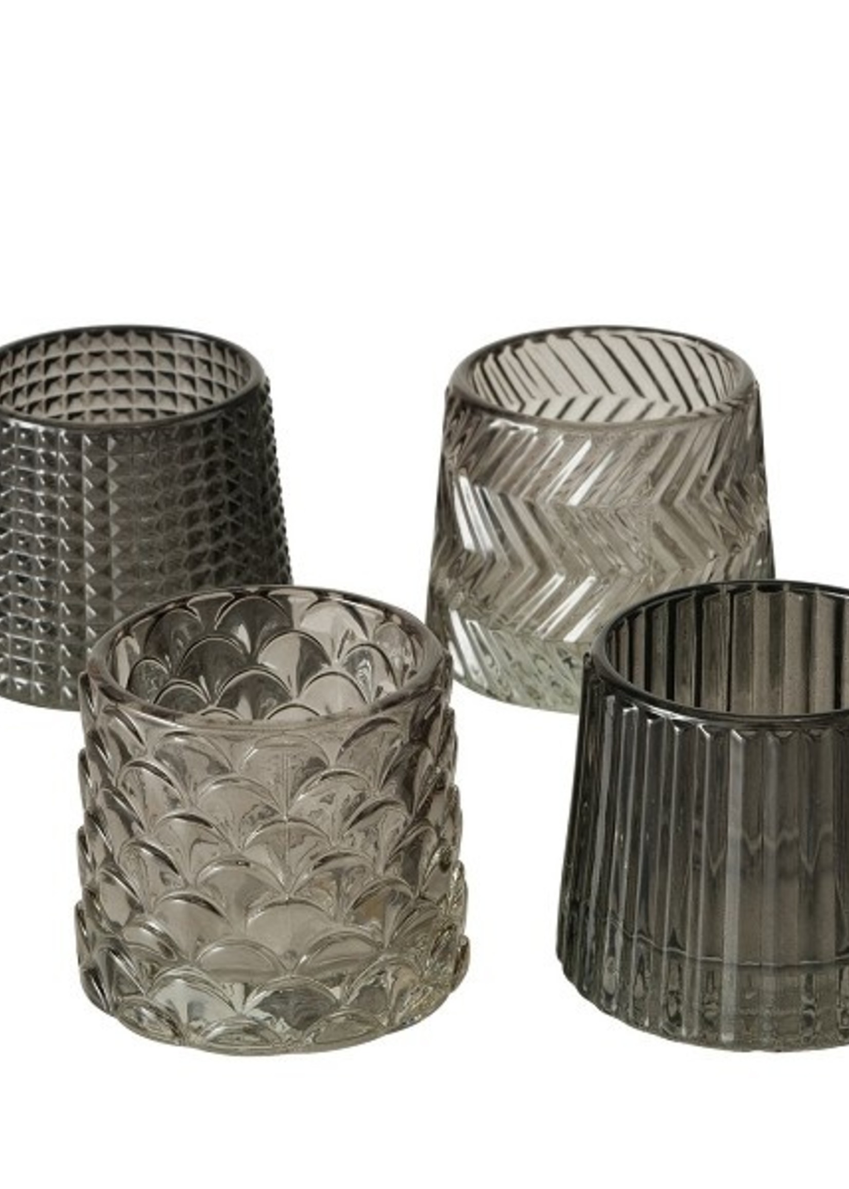 Boltze Home Theelichthouder Sabena Ø7x8cm glas grijs per stuk