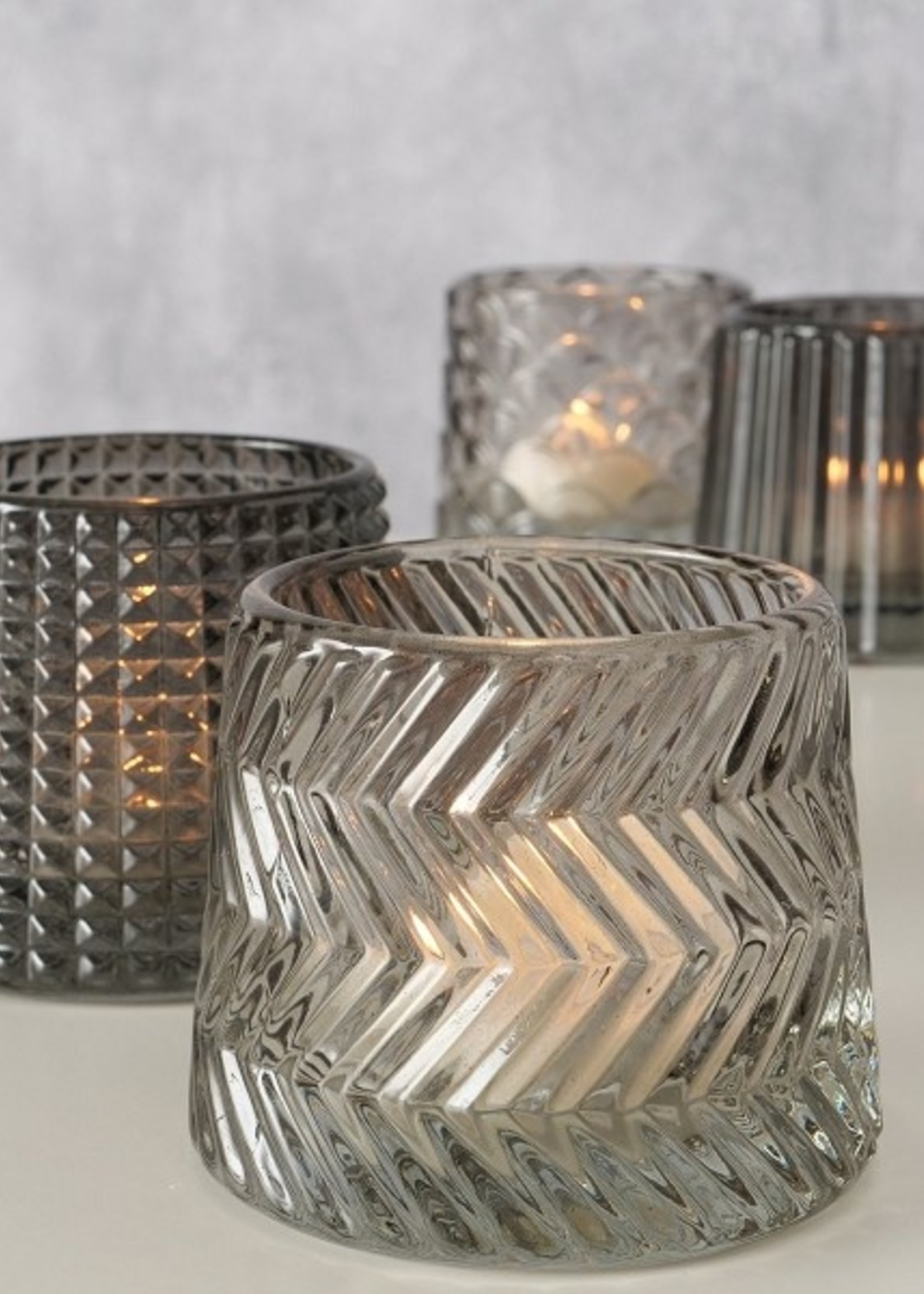 Boltze Home Theelichthouder Sabena Ø7x8cm glas grijs per stuk