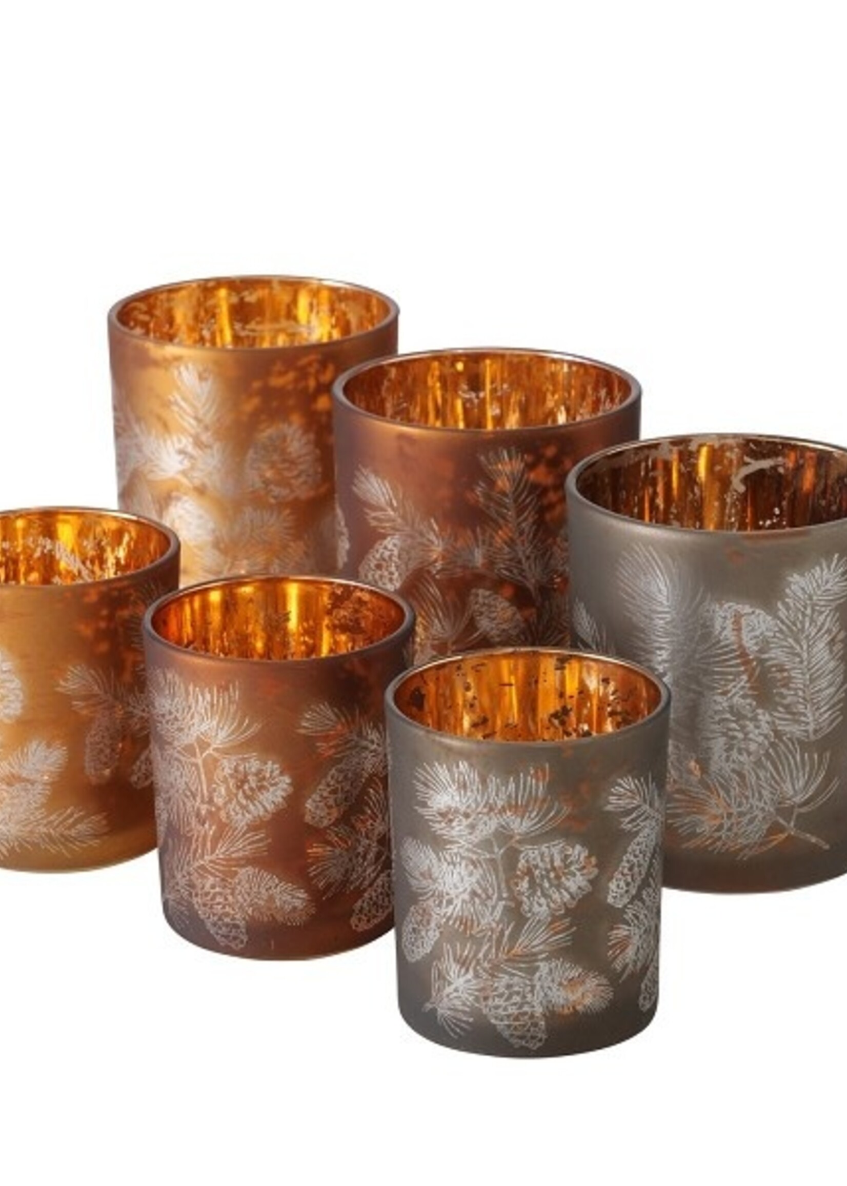 Boltze Home Windlichtset Coney 2-delig 7x8,5/9x10cm glas bruin per set