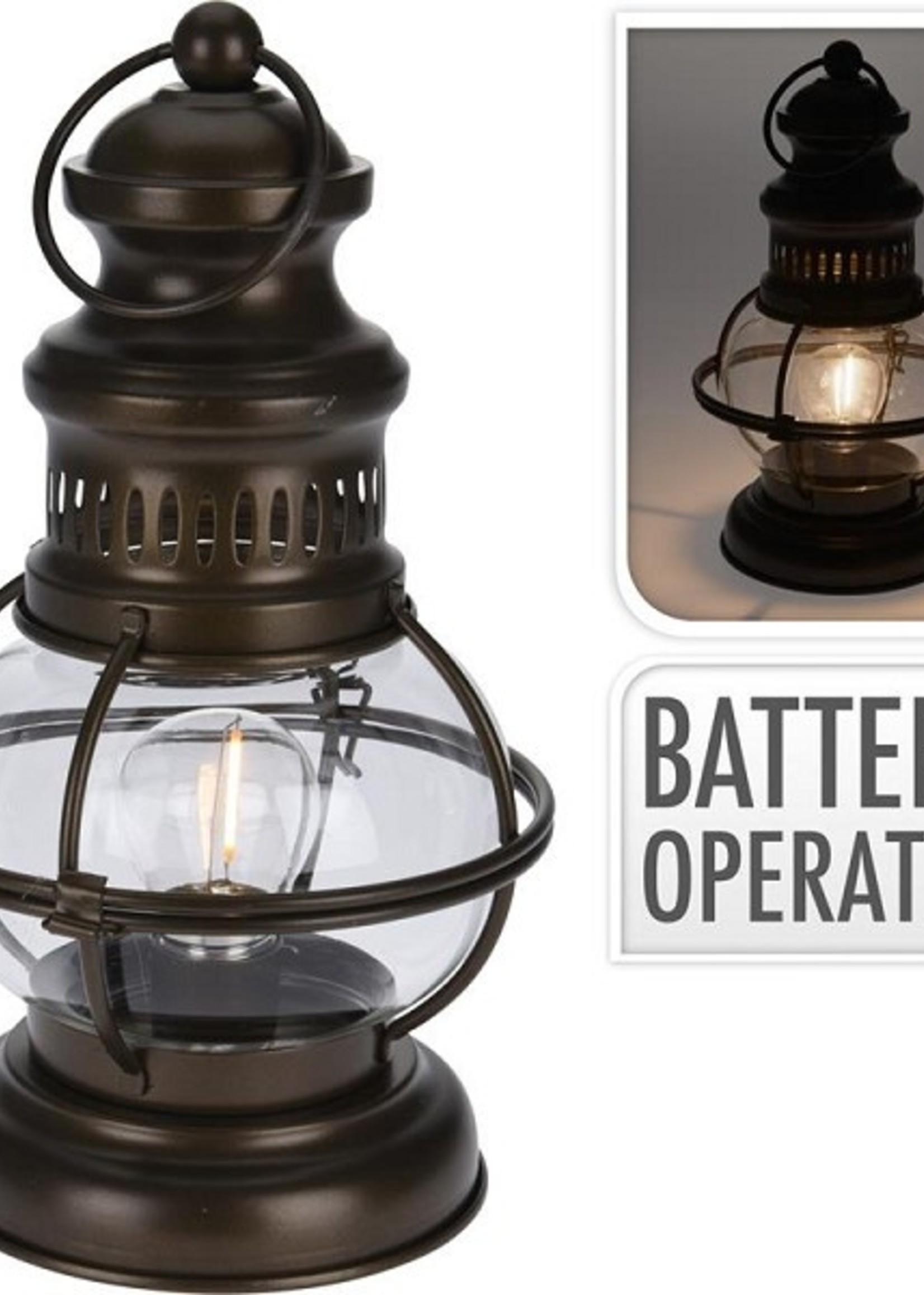 Lantaarn antiek LED 16x27cm (Excl. 2x AAA batterij)