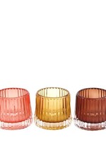 Dijk Natural Collections Theelichthouder glas met ribbel Ø8x7cm verkijgbaar in verschillende bruintinten per stuk