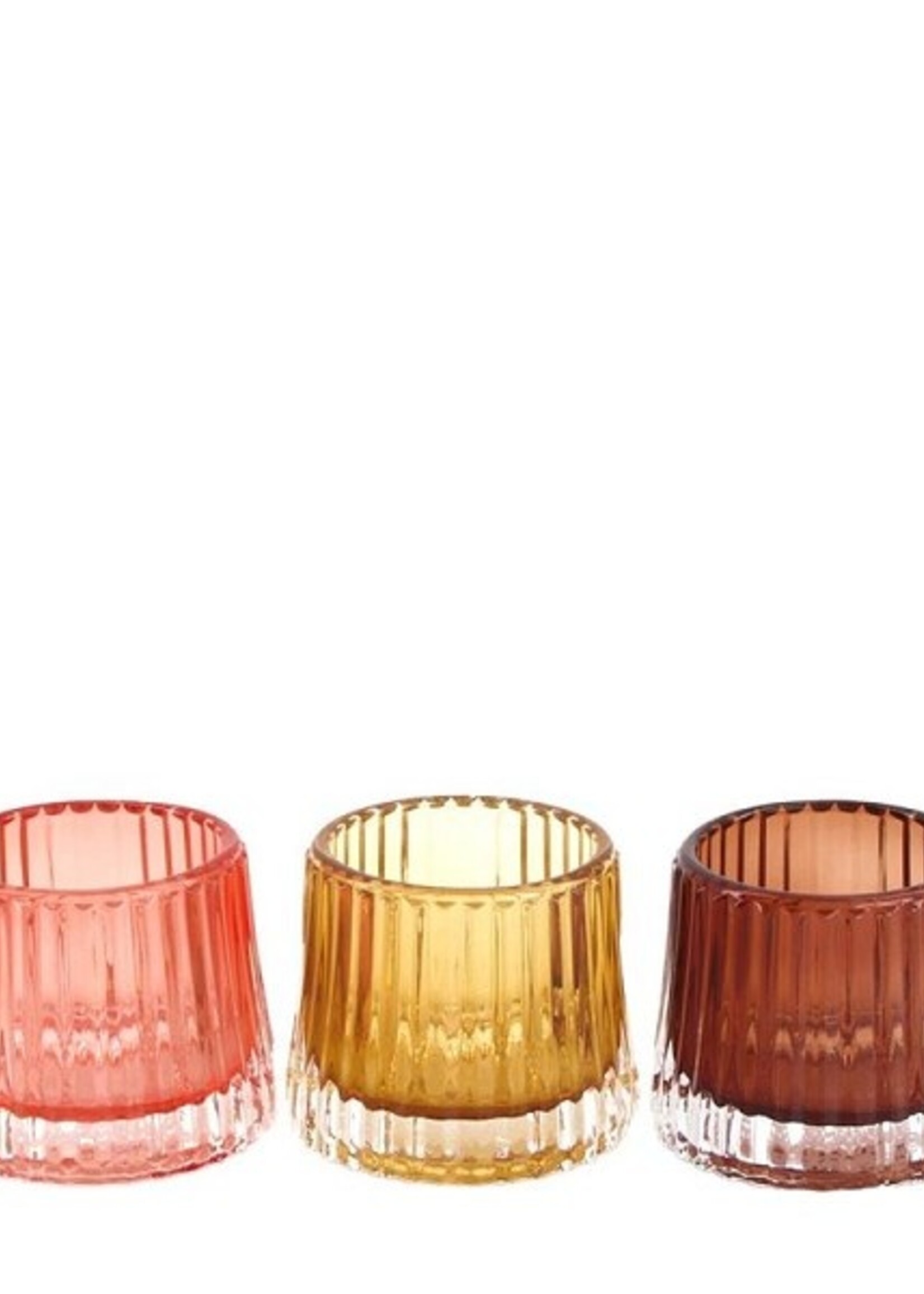 Dijk Natural Collections Theelichthouder glas met ribbel Ø8x7cm verkijgbaar in verschillende bruintinten per stuk