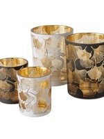 Boltze Home Windlichtset Gingko 2-delig glas dia10x12,5cm en dia7x8cm, zwart/goud of wit/goud per set