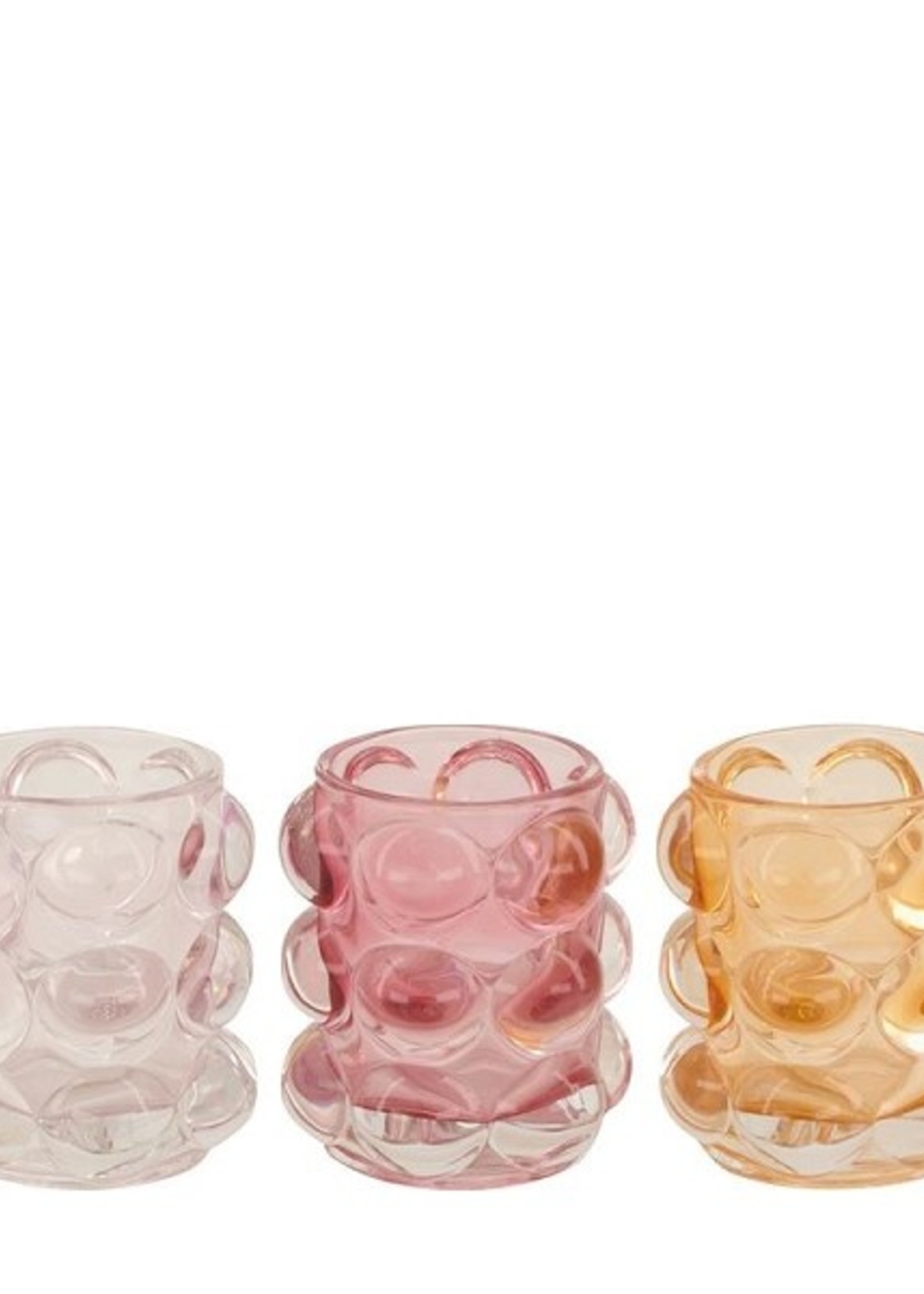 Dijk Natural Collections Theelichthouder glas Ø8,6x9,4cm roze of oranje per stuk