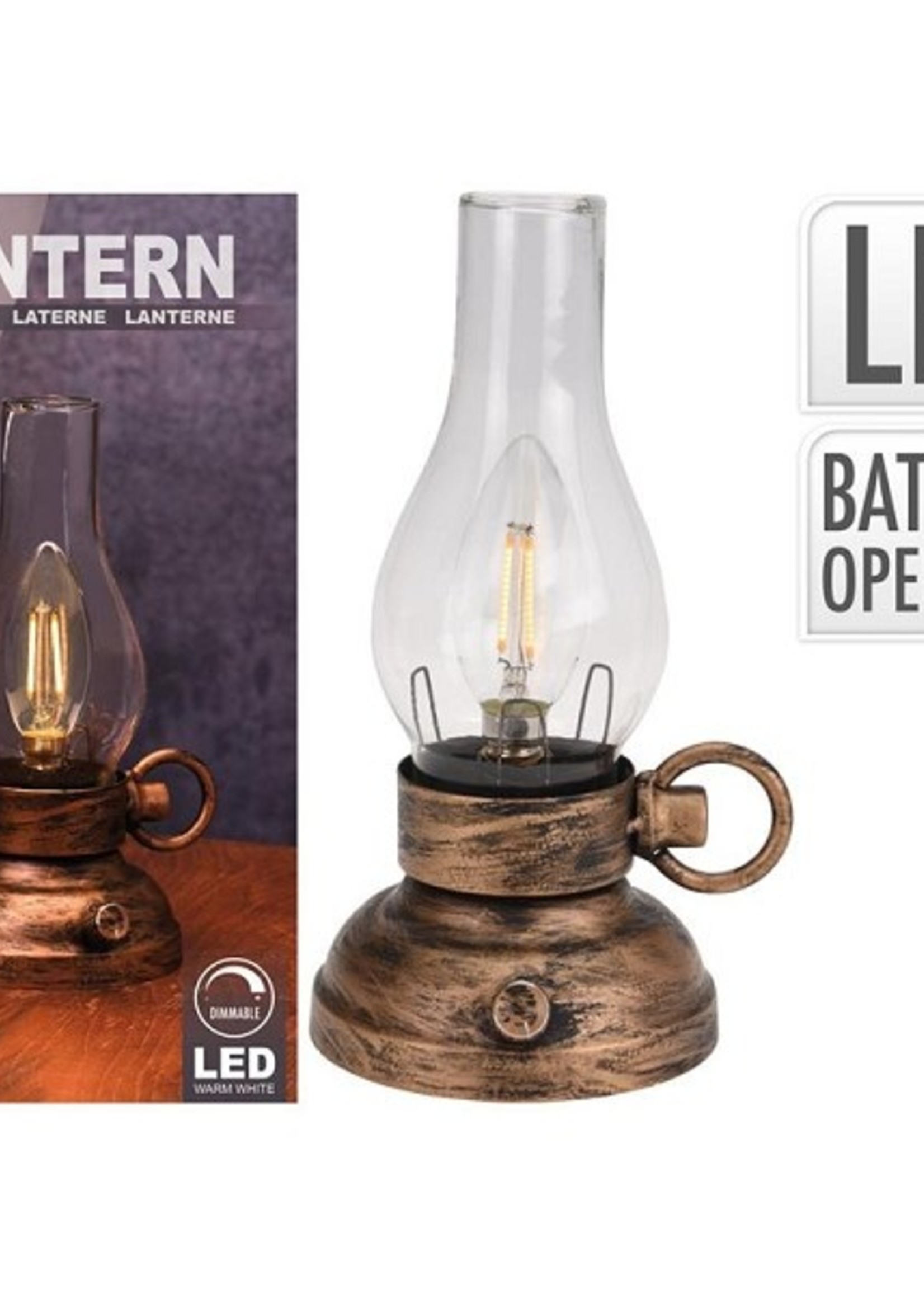 Lantaarn LED licht met dimmer kunststof 20cm goud