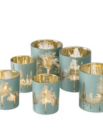 Boltze Home Windlichtset Skove groen glas met afbeelding bomen 2-delig 7x8/9x10cm