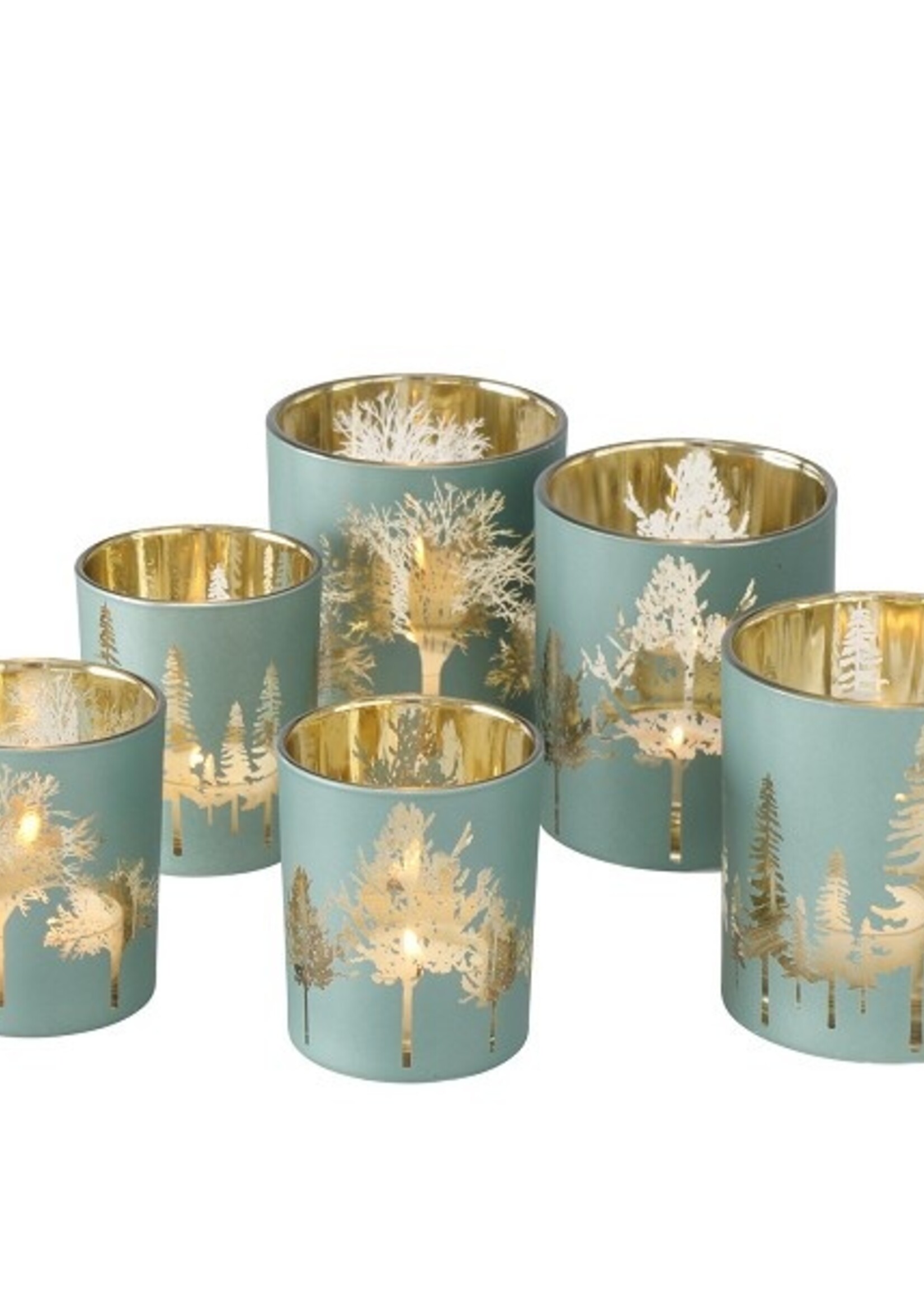 Boltze Home Windlichtset Skove groen glas met afbeelding bomen 2-delig 7x8/9x10cm