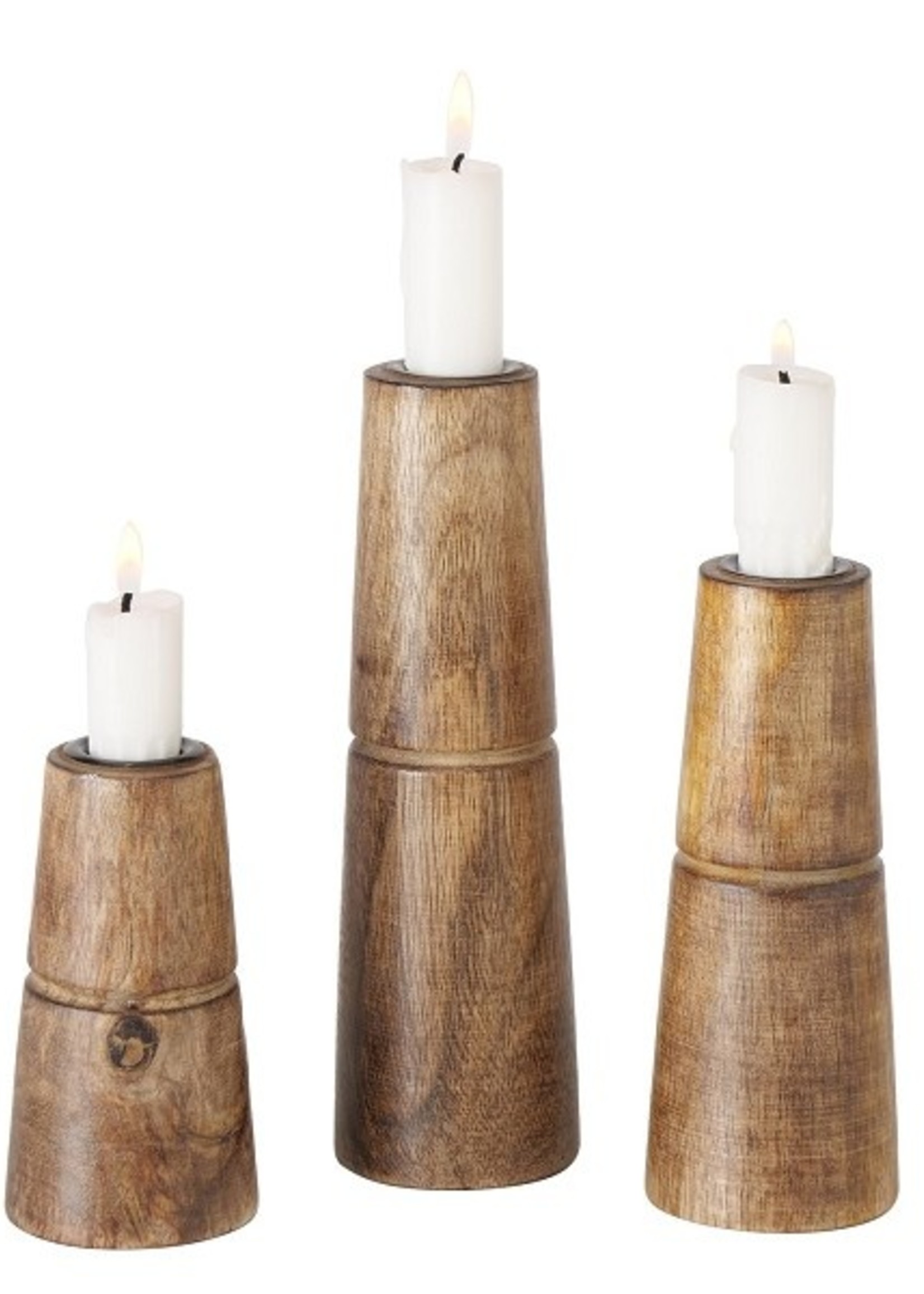 Boltze Home Kandelaarset Hotou 3-delig mangohout naturel Ø6x11/15/19cm