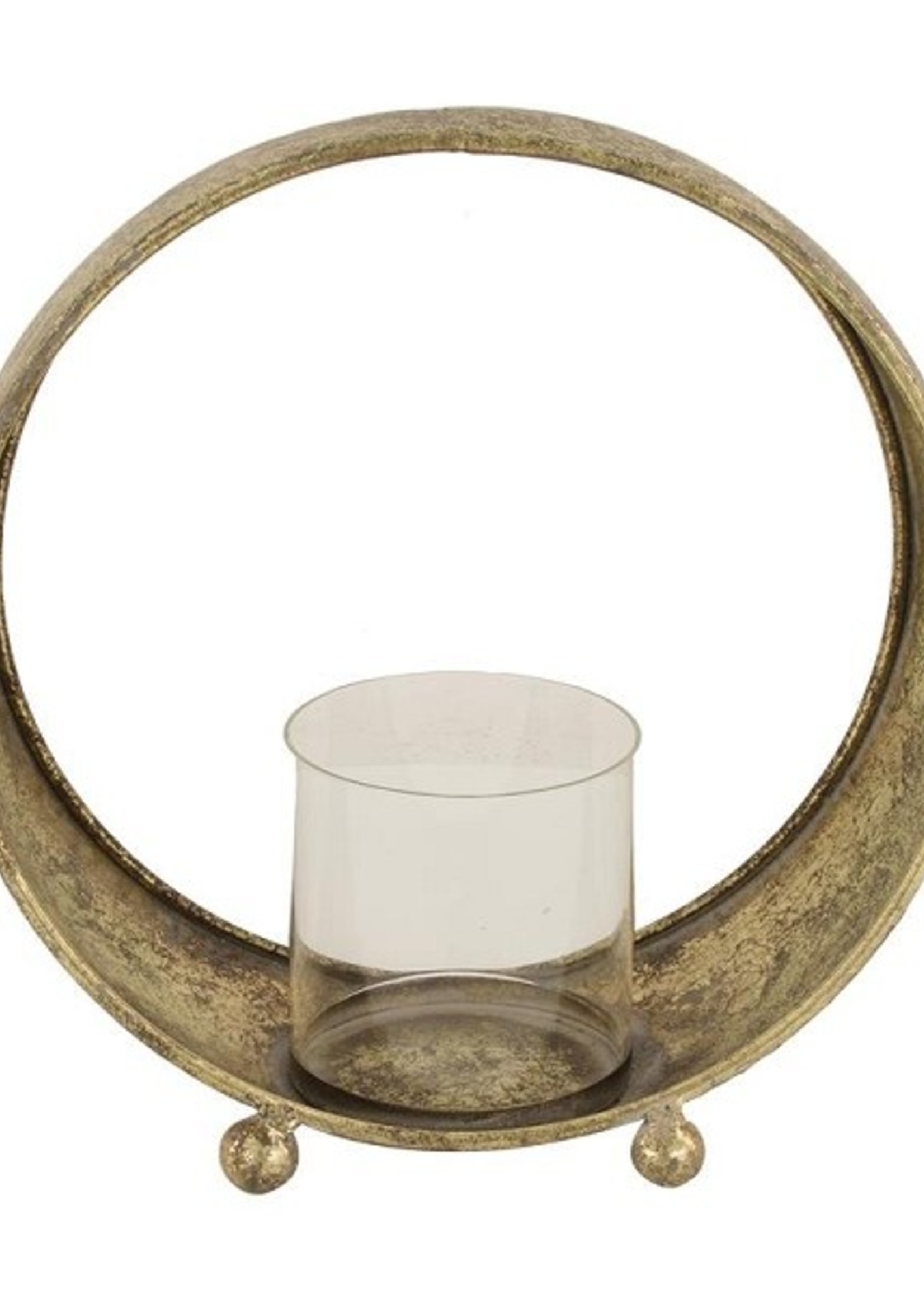 Dijk Natural Collections Kandelaar rond metaal met glas 27,5x14,5x28cm goud