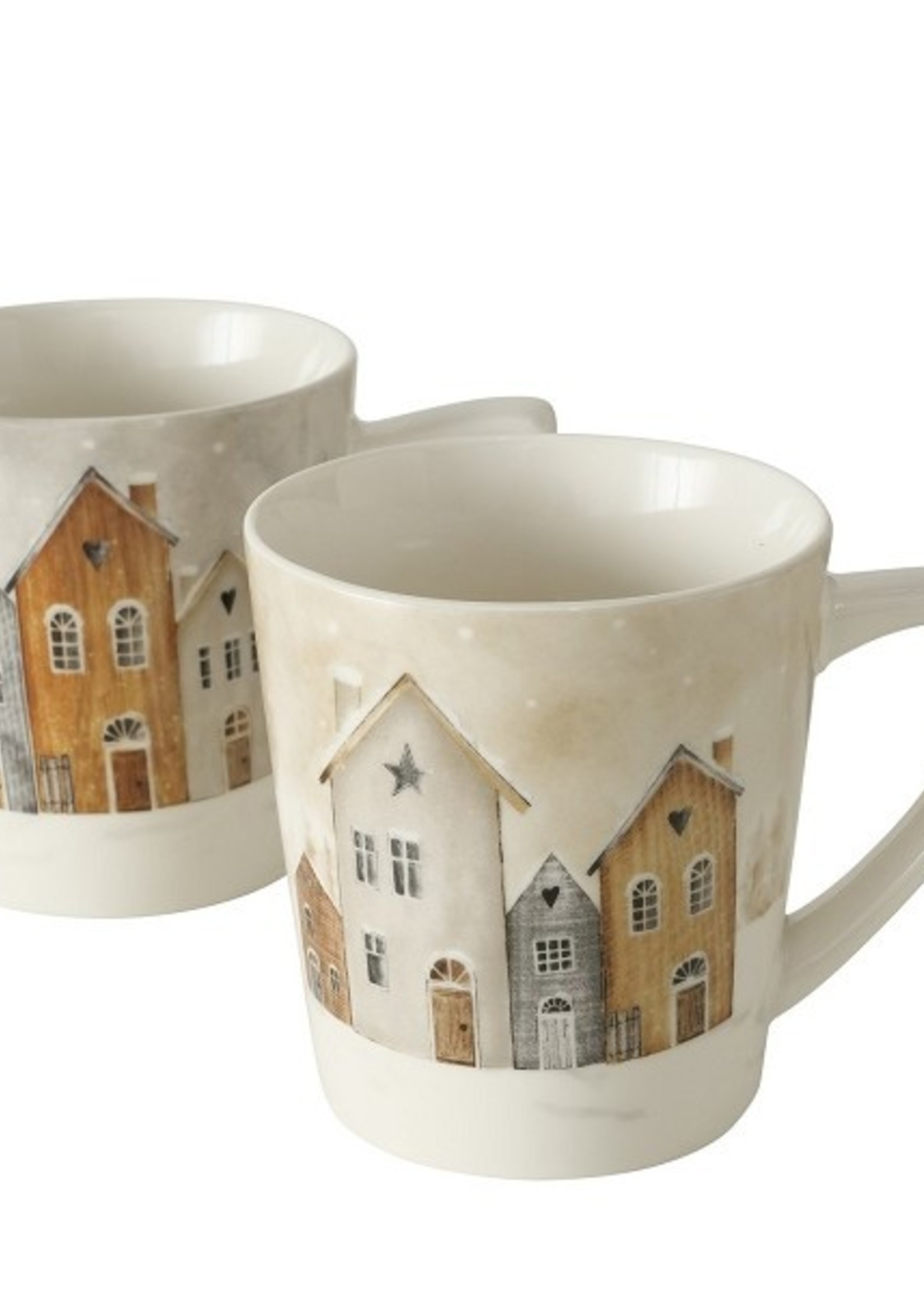 Boltze Home Beker met dessin van huizen 300ml porselein per stuk