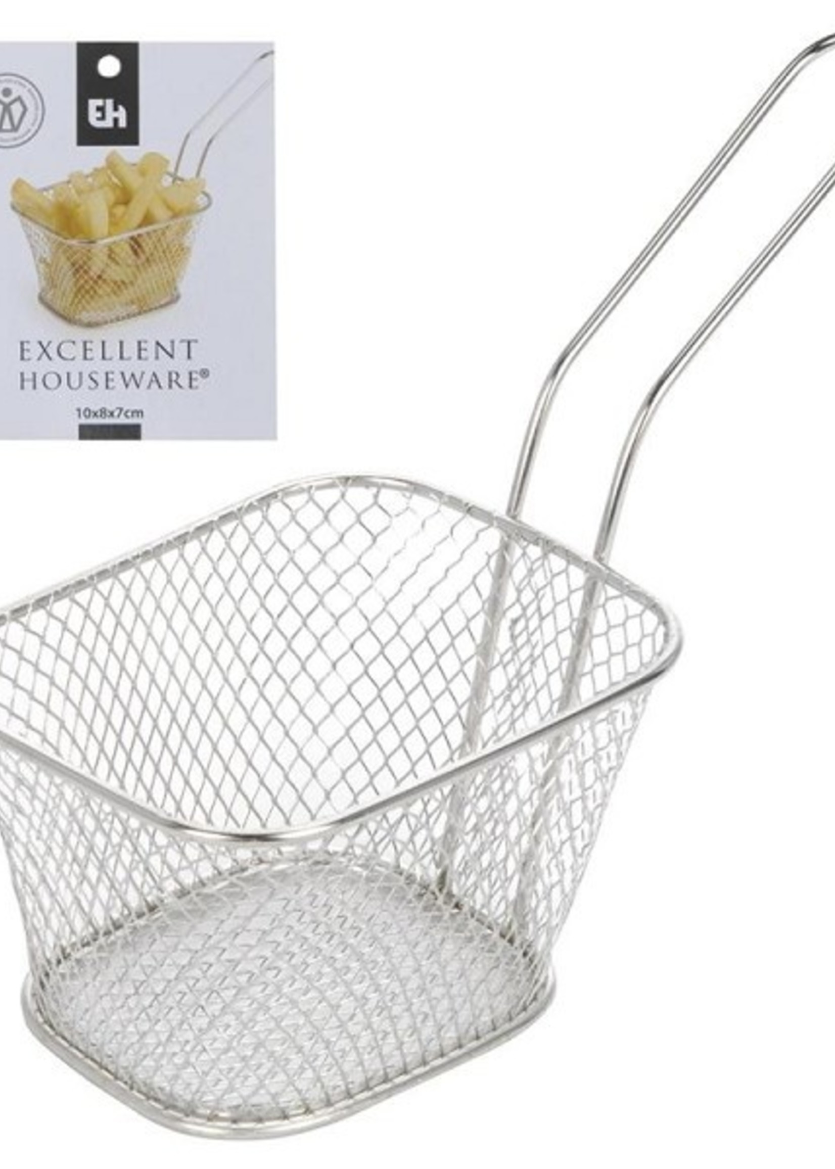 Serveermand/frituurmandje chroom met greep 10x10cm