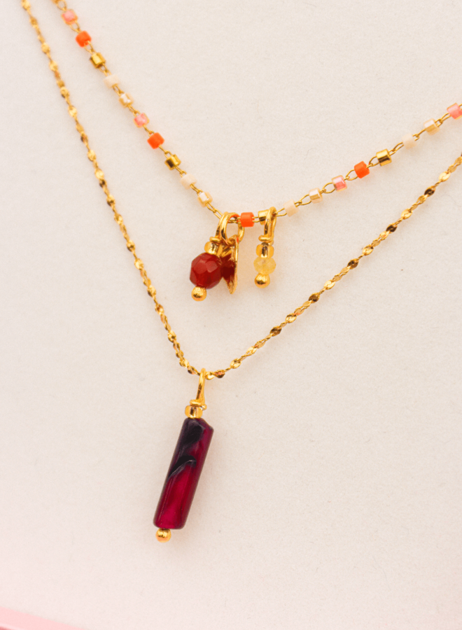 Layered necklace with red agathe - carnelian -citrine