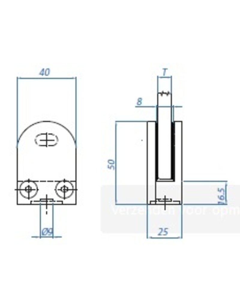I AM Design Glasklem V2A model 10 - 50x40mm vlakke aansluiting