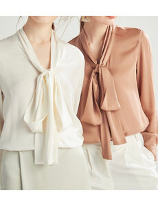  Damen Seidenbluse mit Schleife